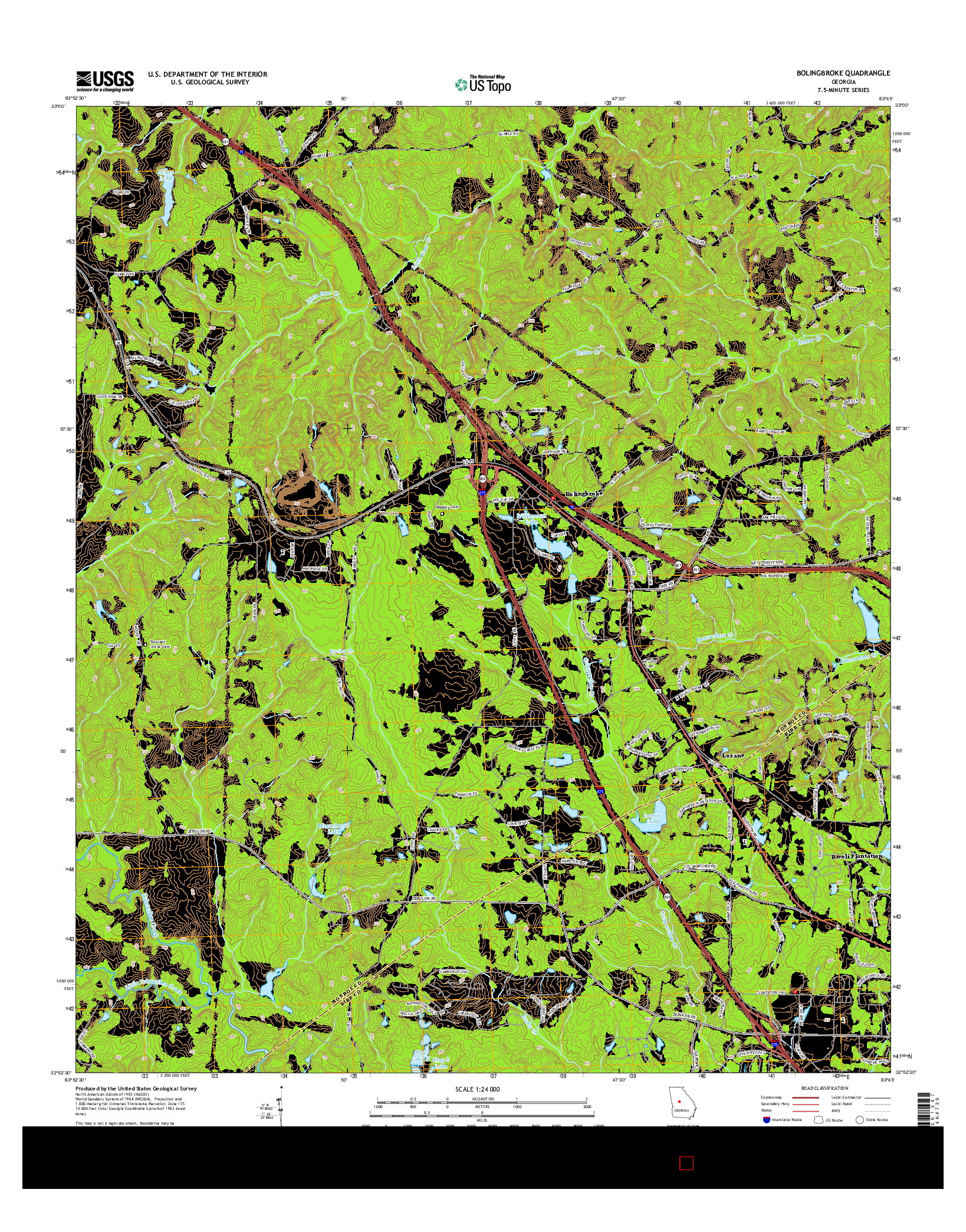 USGS US TOPO 7.5-MINUTE MAP FOR BOLINGBROKE, GA 2014
