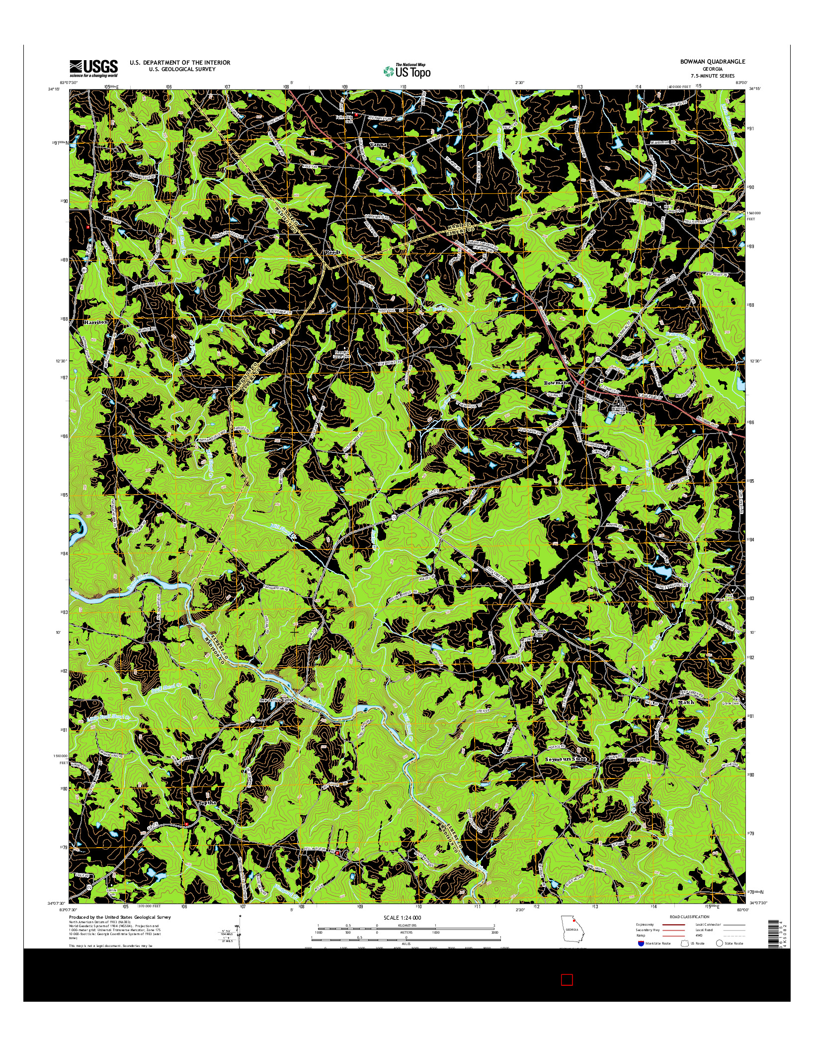 USGS US TOPO 7.5-MINUTE MAP FOR BOWMAN, GA 2014