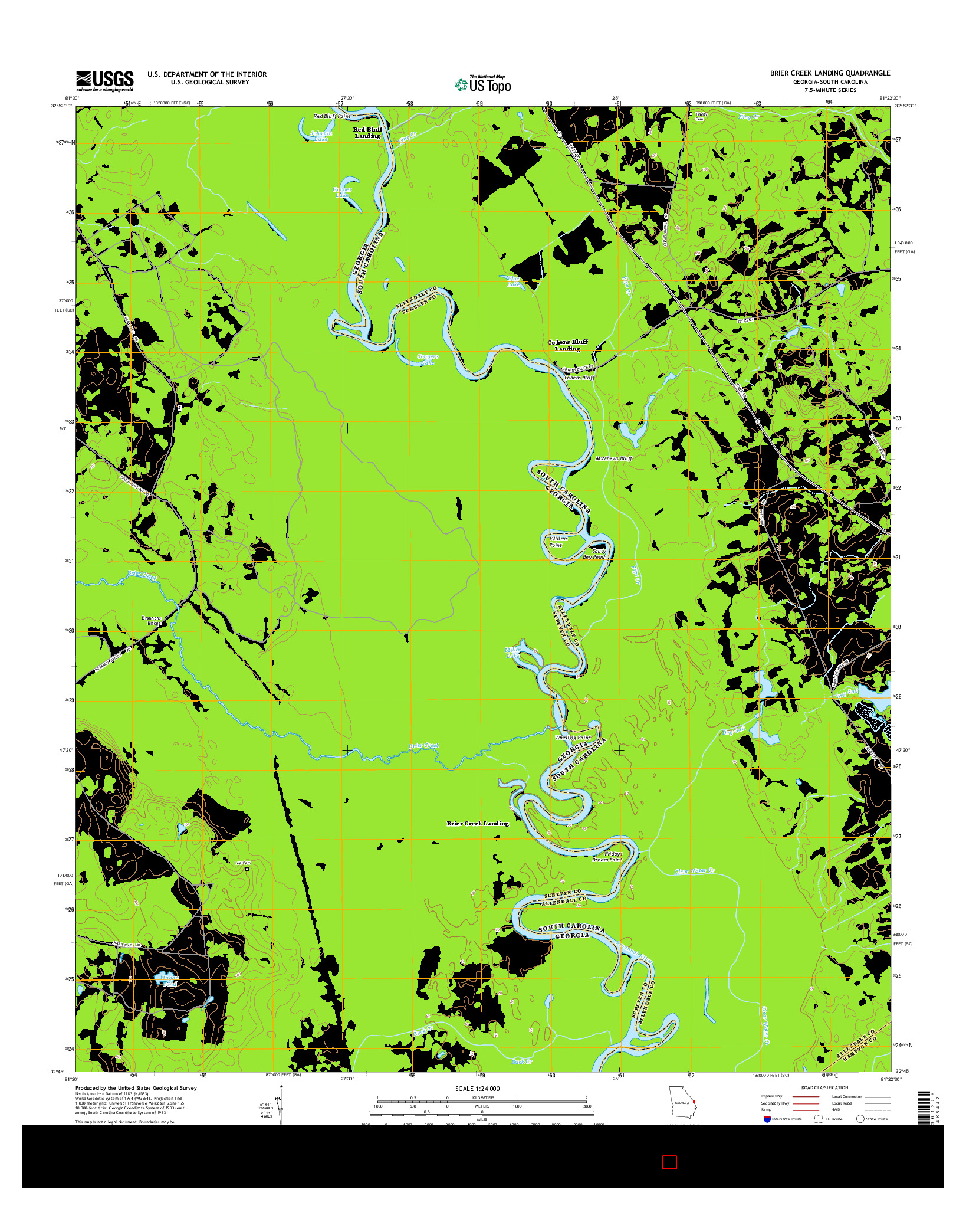 USGS US TOPO 7.5-MINUTE MAP FOR BRIER CREEK LANDING, GA-SC 2014