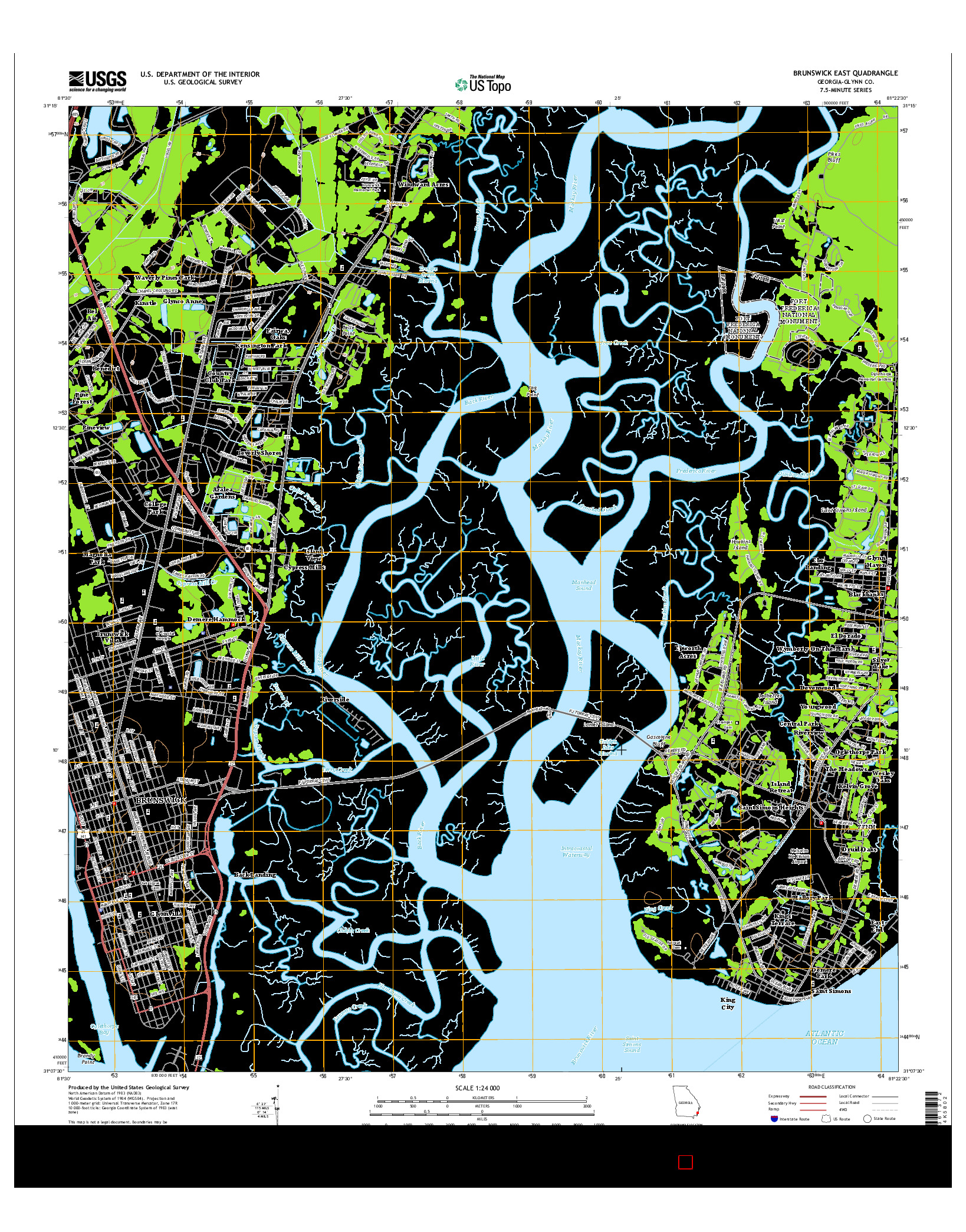 USGS US TOPO 7.5-MINUTE MAP FOR BRUNSWICK EAST, GA 2014