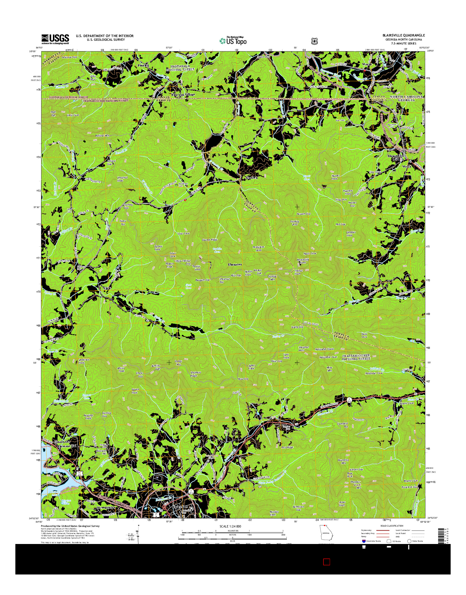 USGS US TOPO 7.5-MINUTE MAP FOR BLAIRSVILLE, GA-NC 2014