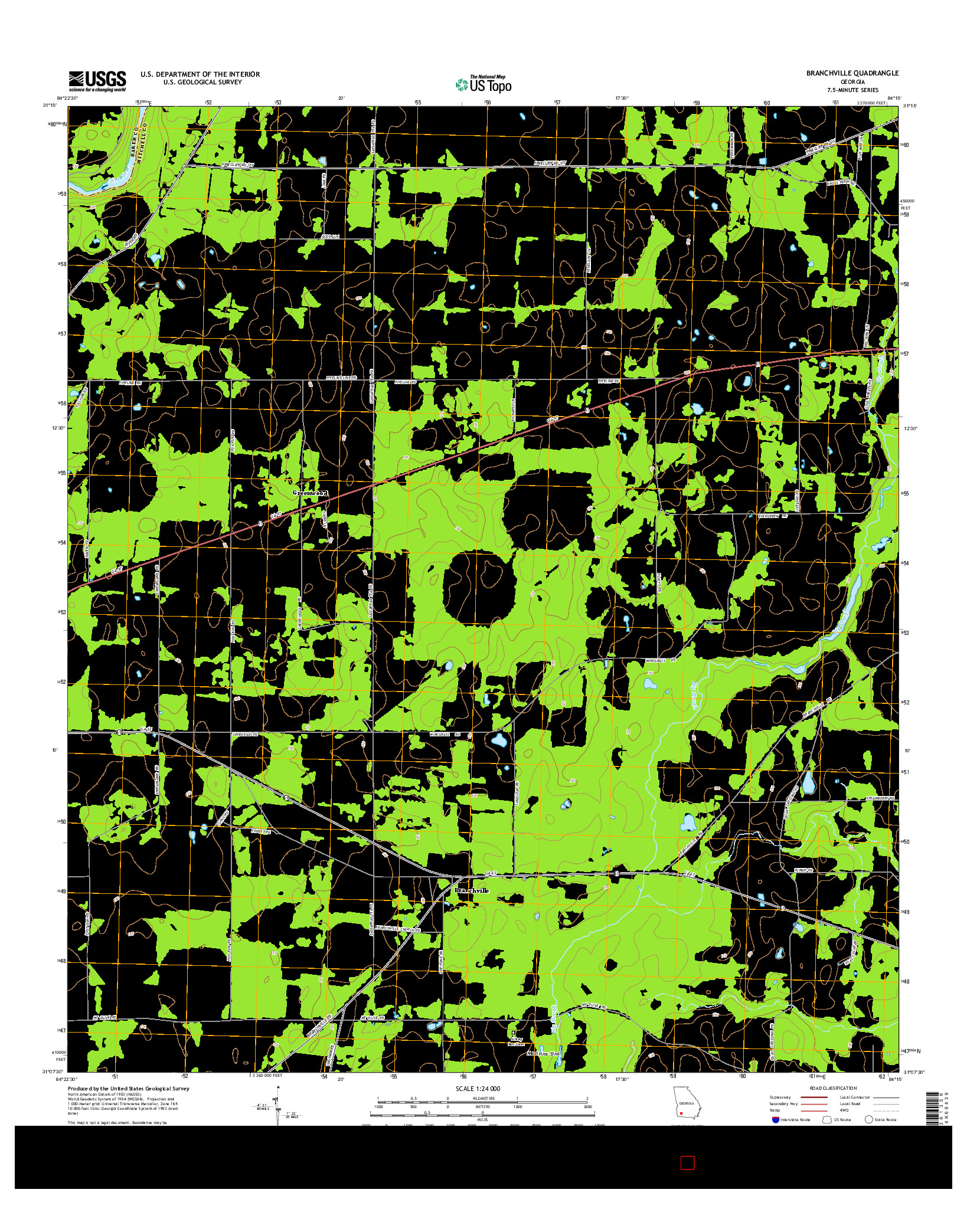 USGS US TOPO 7.5-MINUTE MAP FOR BRANCHVILLE, GA 2014