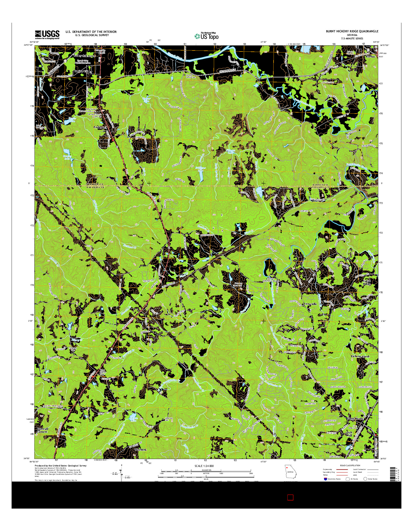 USGS US TOPO 7.5-MINUTE MAP FOR BURNT HICKORY RIDGE, GA 2014