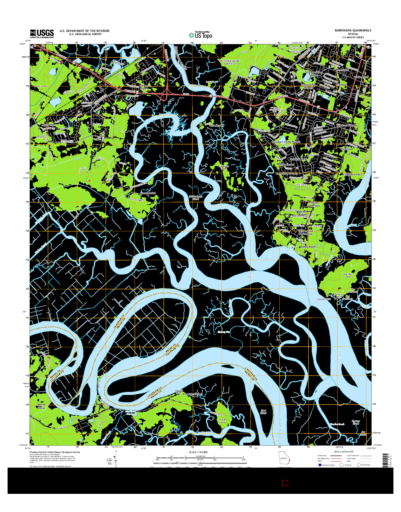 USGS US TOPO 7.5-MINUTE MAP FOR BURROUGHS, GA 2014