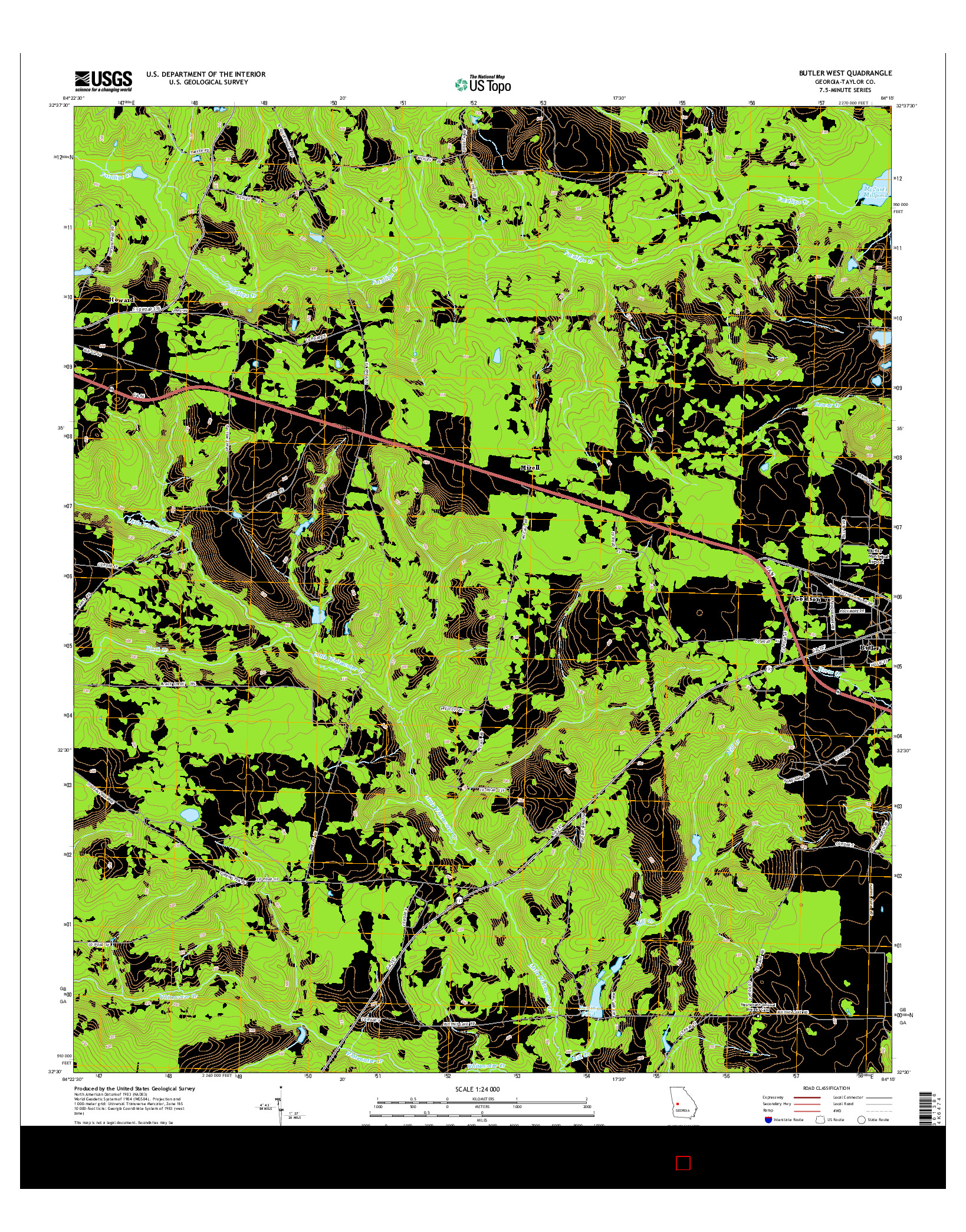 USGS US TOPO 7.5-MINUTE MAP FOR BUTLER WEST, GA 2014