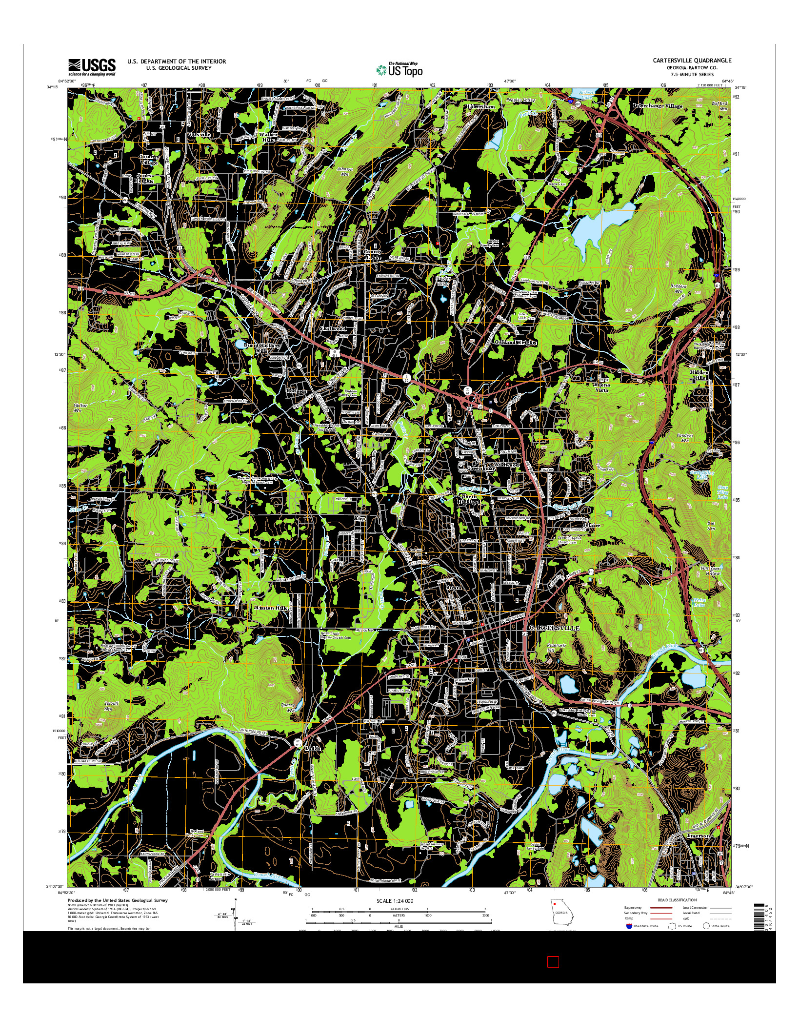 USGS US TOPO 7.5-MINUTE MAP FOR CARTERSVILLE, GA 2014