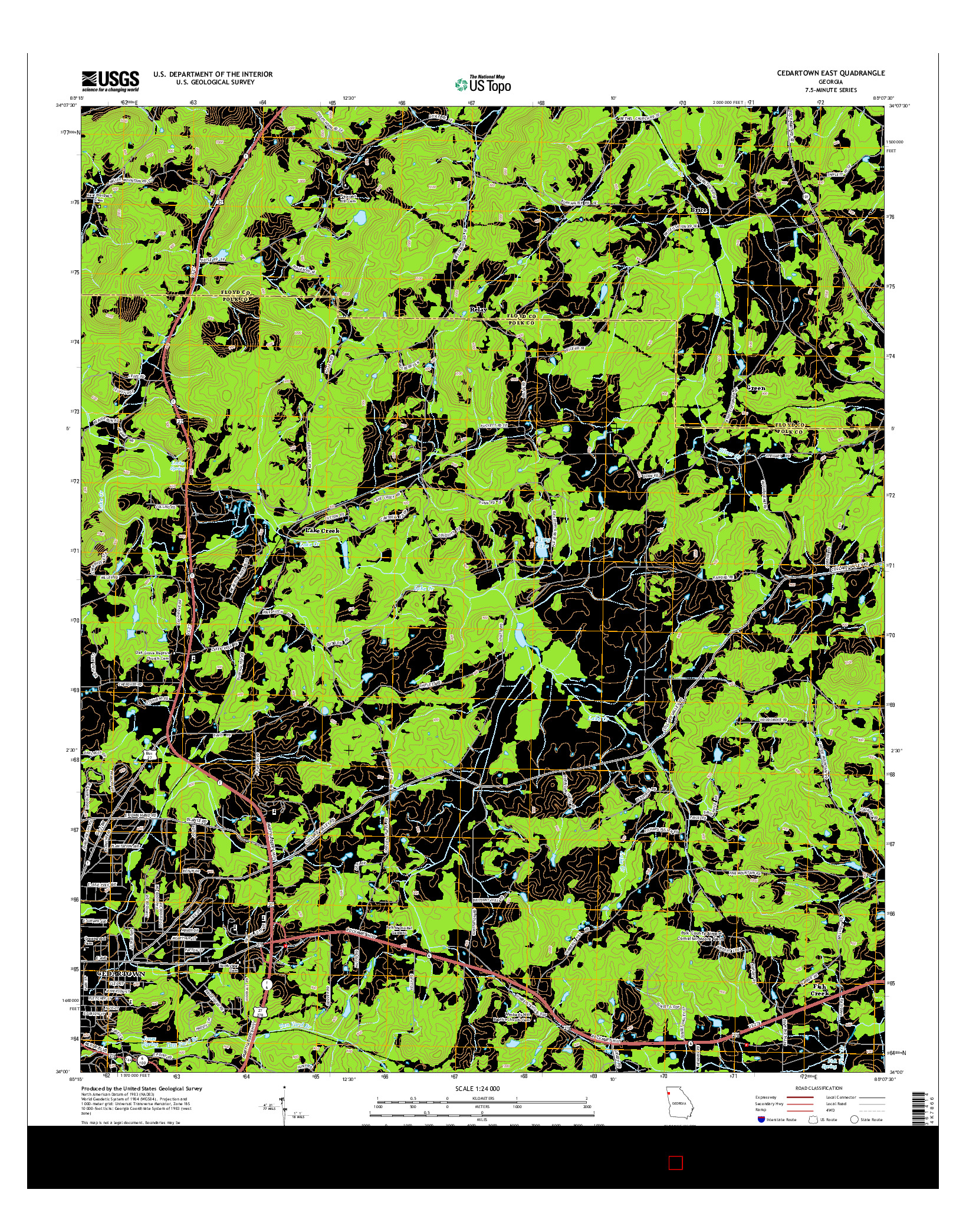 USGS US TOPO 7.5-MINUTE MAP FOR CEDARTOWN EAST, GA 2014