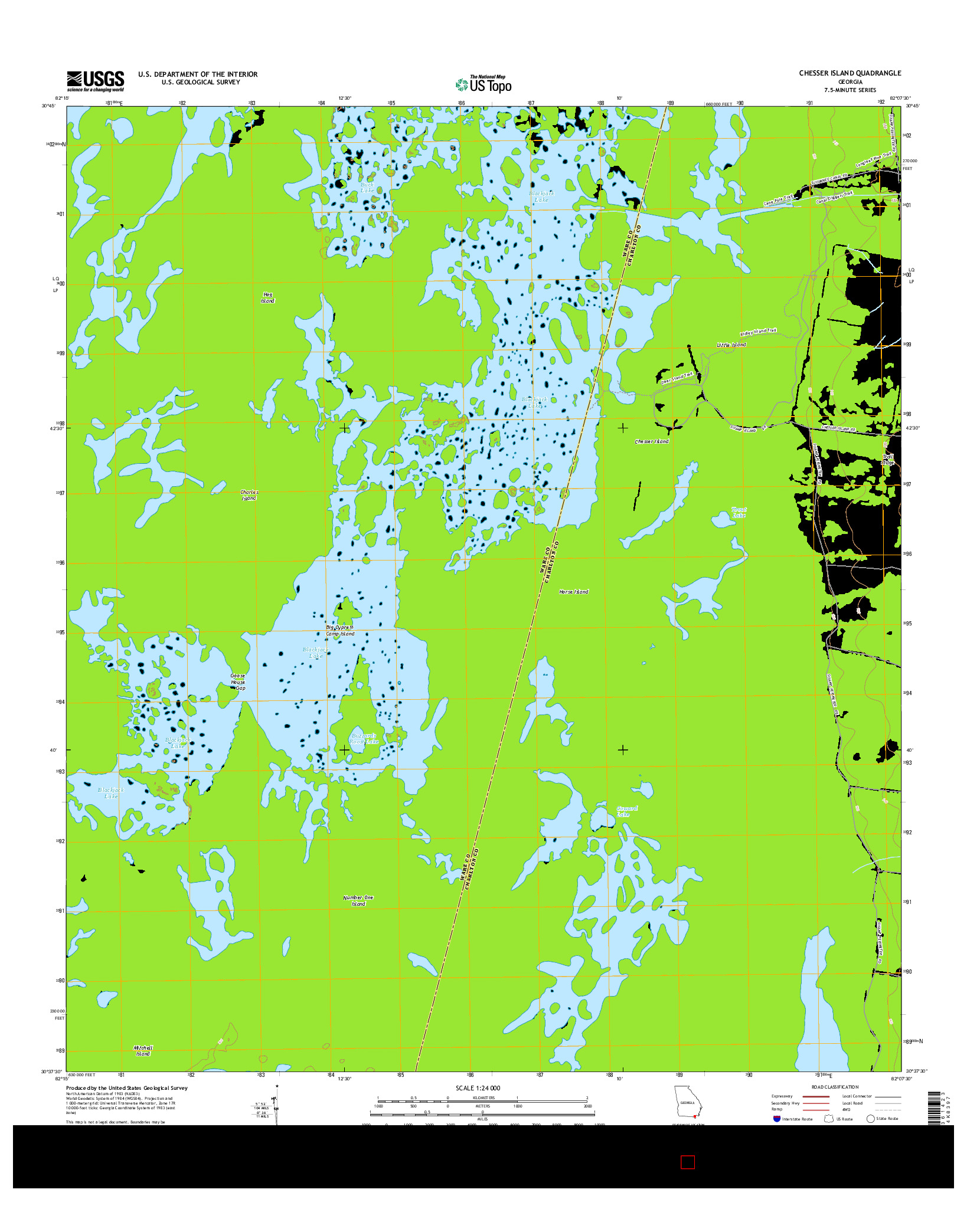 USGS US TOPO 7.5-MINUTE MAP FOR CHESSER ISLAND, GA 2014