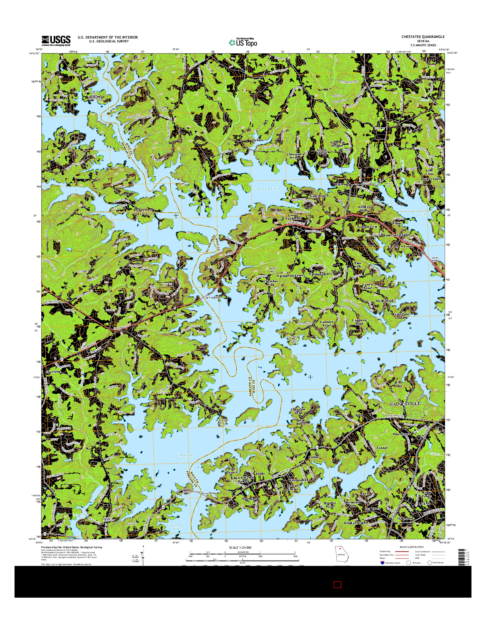 USGS US TOPO 7.5-MINUTE MAP FOR CHESTATEE, GA 2014