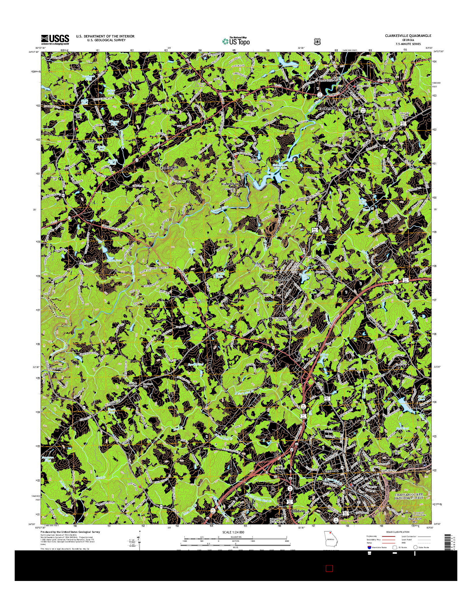 USGS US TOPO 7.5-MINUTE MAP FOR CLARKESVILLE, GA 2014