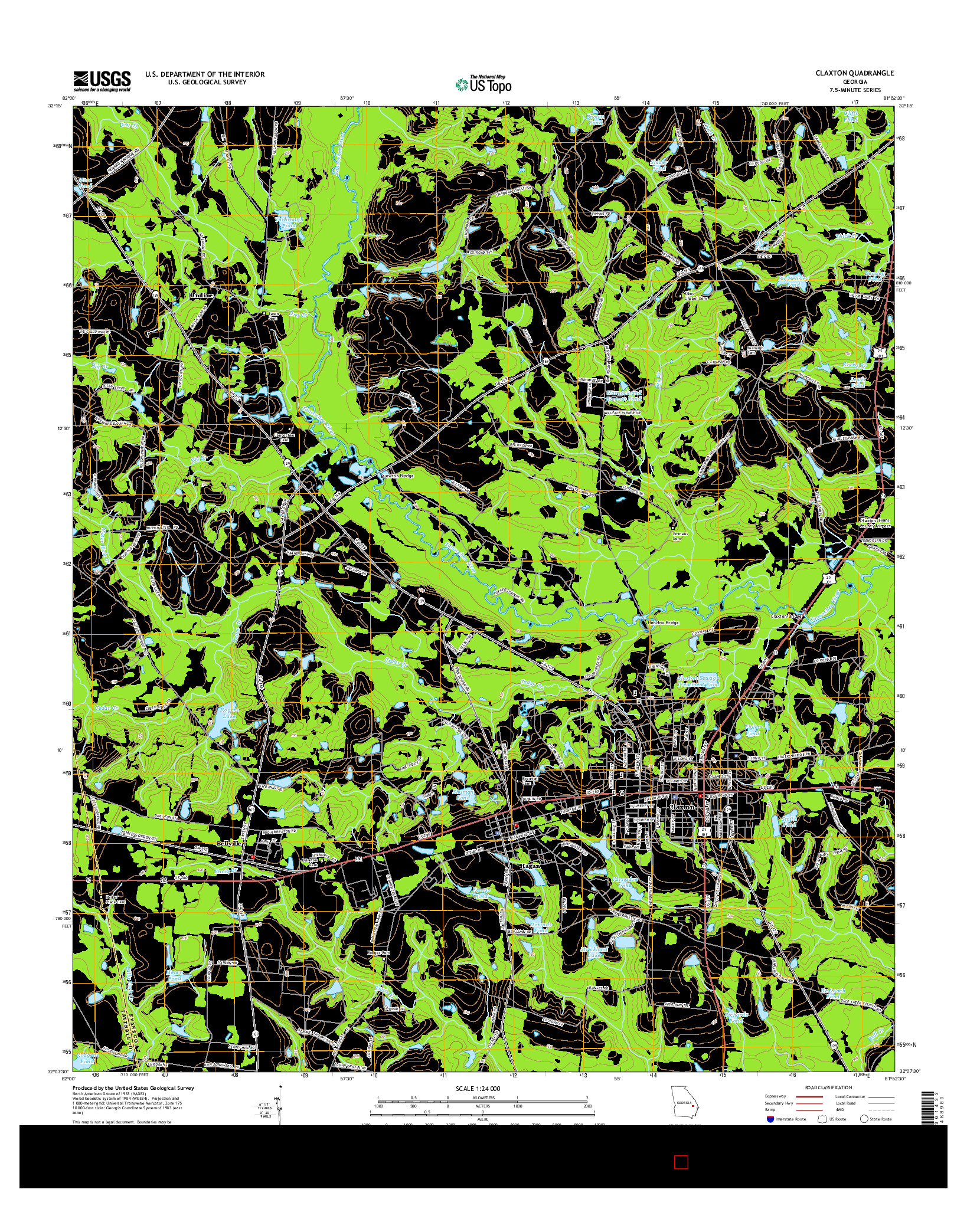 USGS US TOPO 7.5-MINUTE MAP FOR CLAXTON, GA 2014
