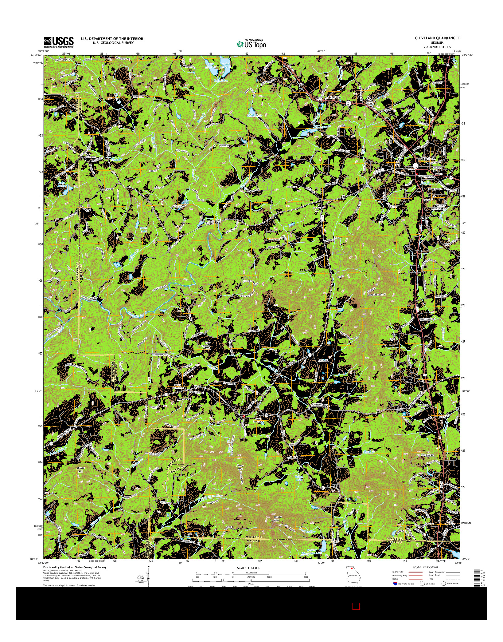 USGS US TOPO 7.5-MINUTE MAP FOR CLEVELAND, GA 2014