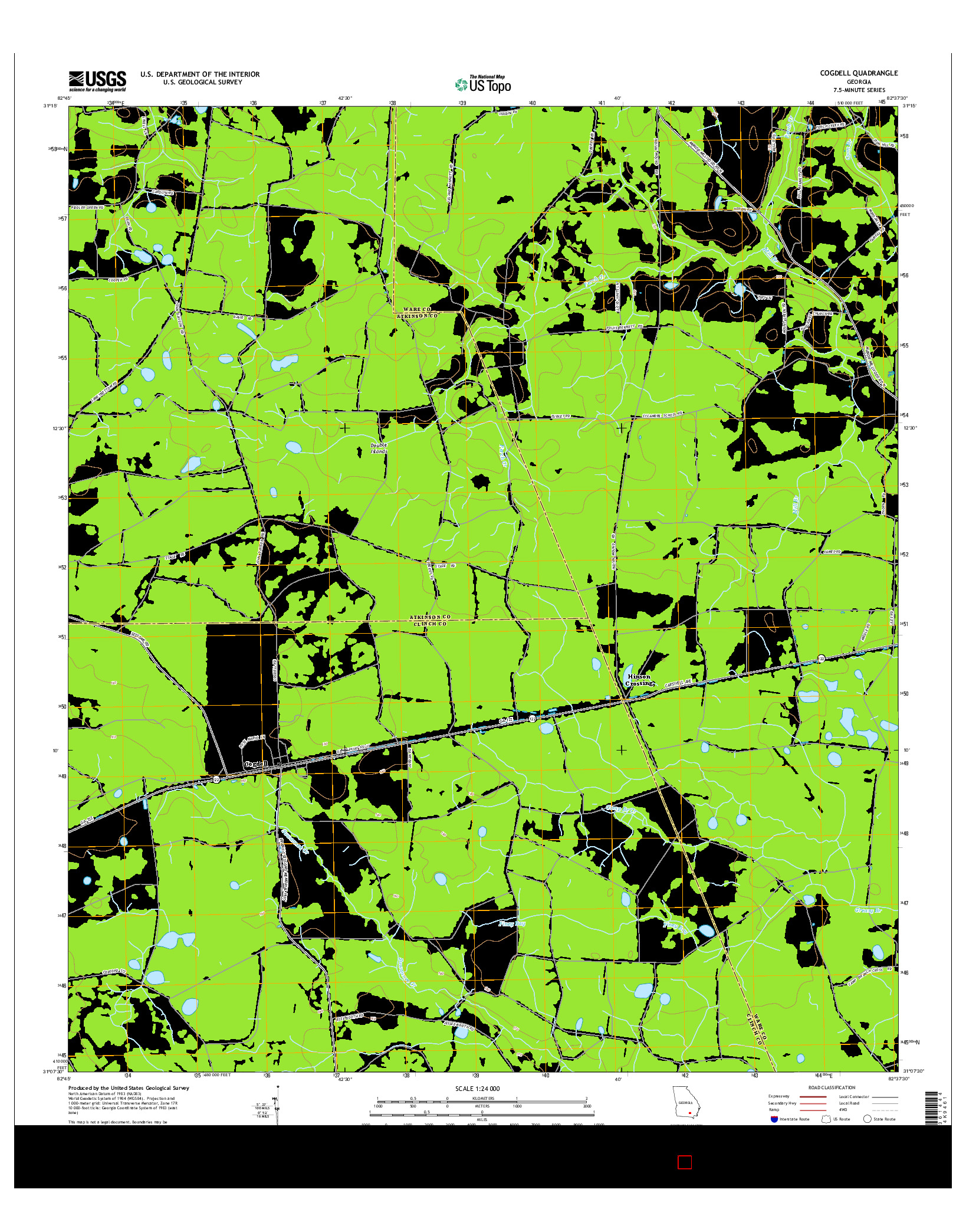 USGS US TOPO 7.5-MINUTE MAP FOR COGDELL, GA 2014