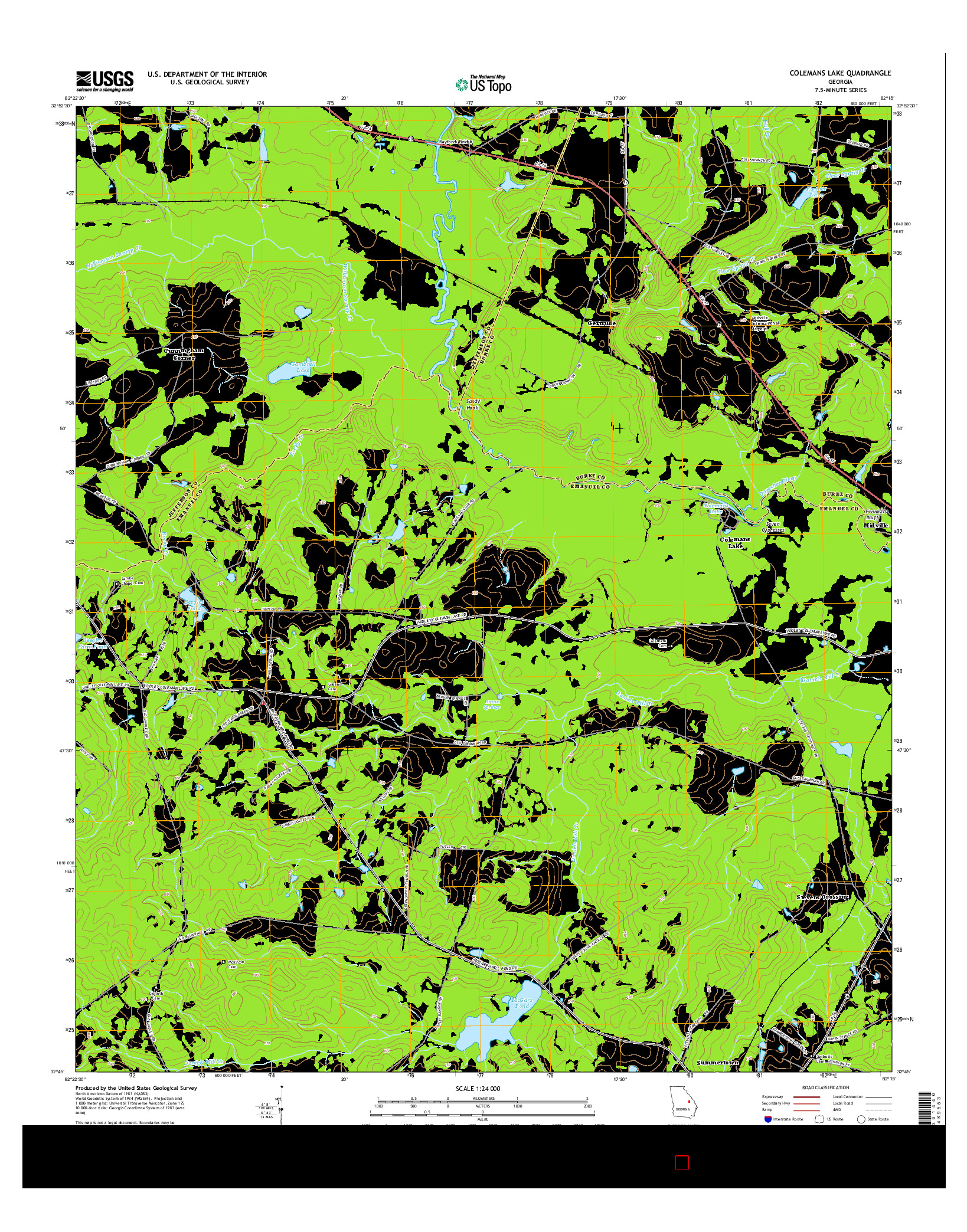 USGS US TOPO 7.5-MINUTE MAP FOR COLEMANS LAKE, GA 2014