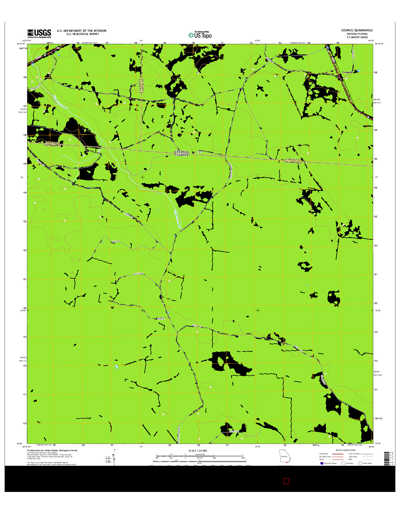 USGS US TOPO 7.5-MINUTE MAP FOR COUNCIL, GA-FL 2014