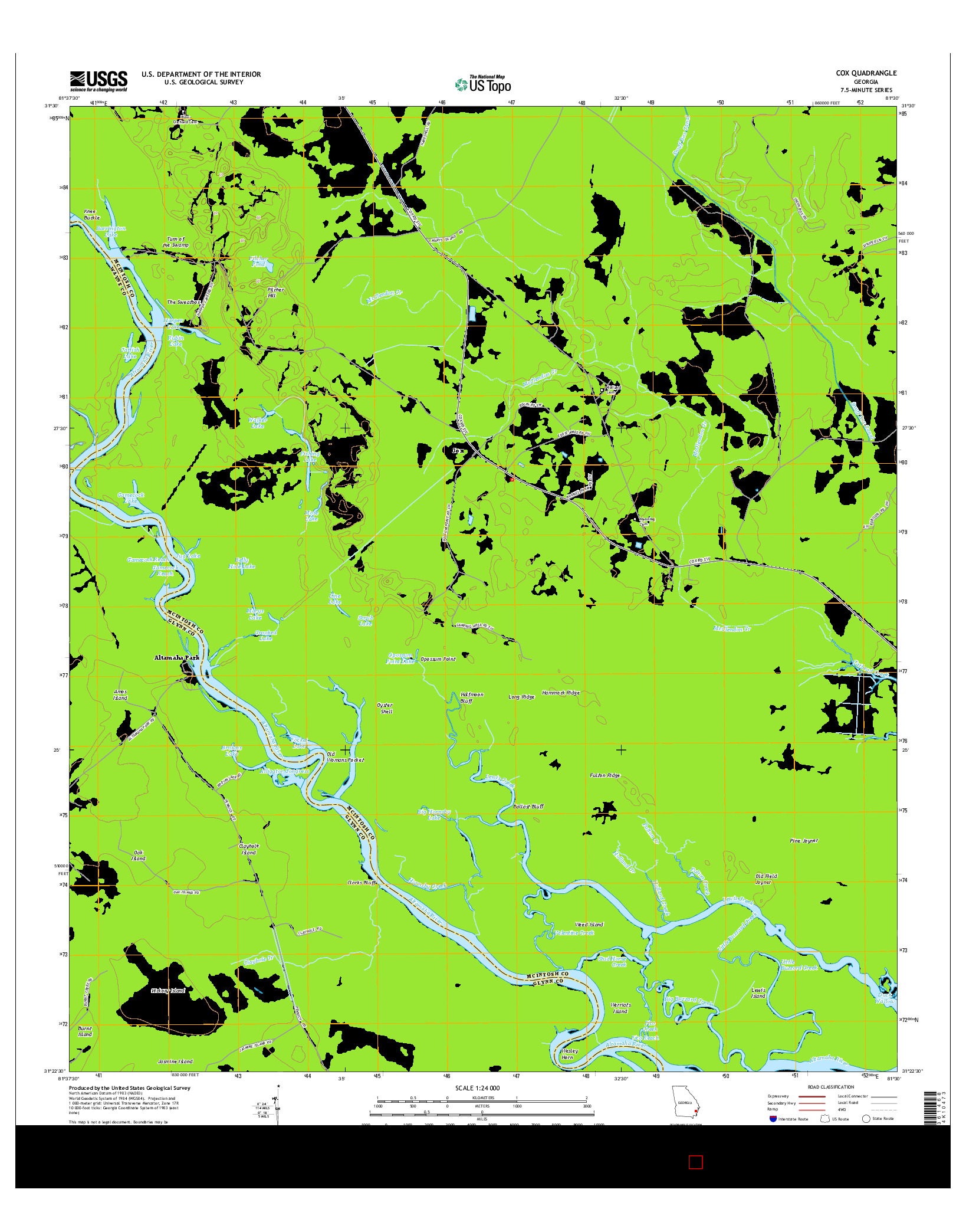 USGS US TOPO 7.5-MINUTE MAP FOR COX, GA 2014