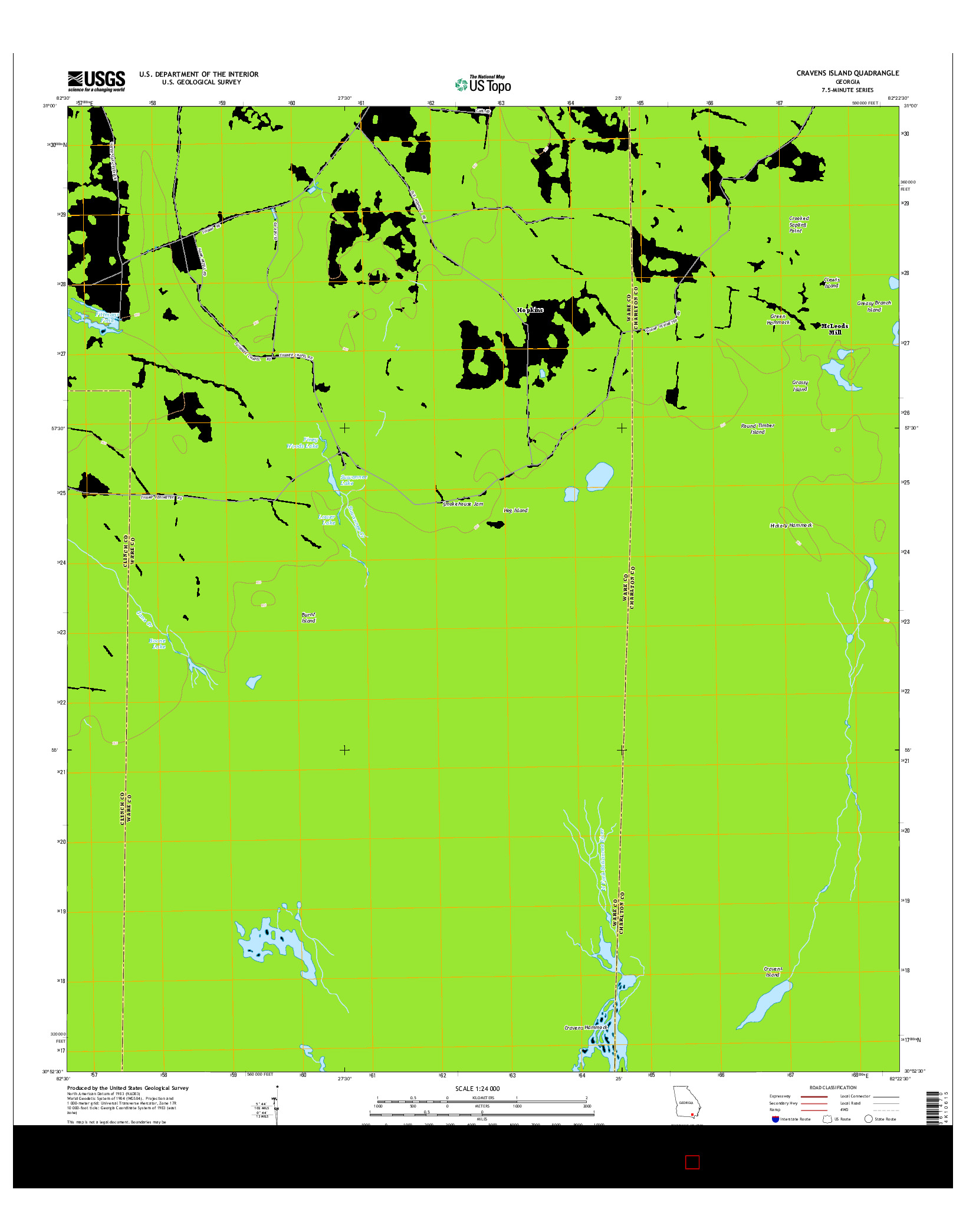 USGS US TOPO 7.5-MINUTE MAP FOR CRAVENS ISLAND, GA 2014