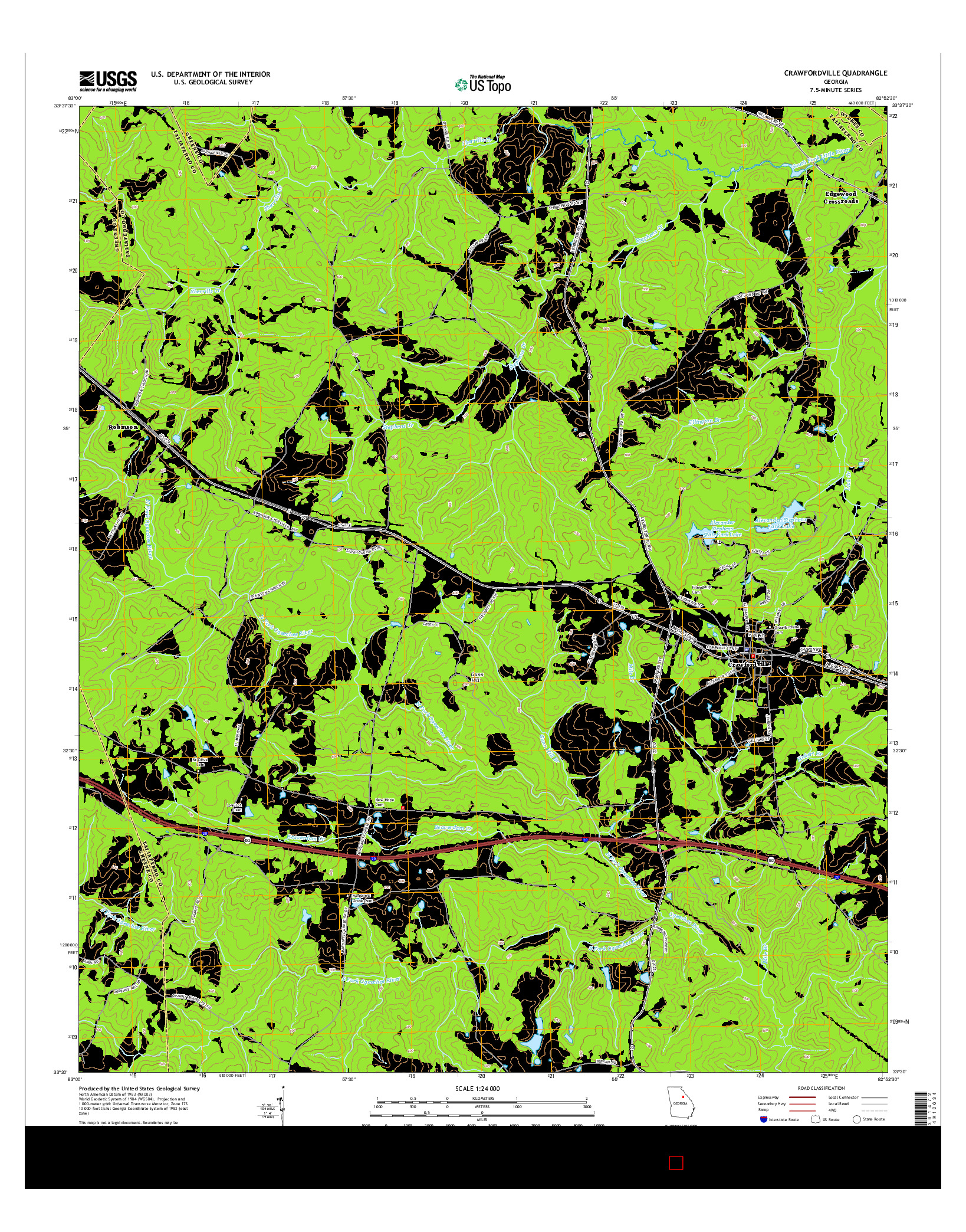 USGS US TOPO 7.5-MINUTE MAP FOR CRAWFORDVILLE, GA 2014