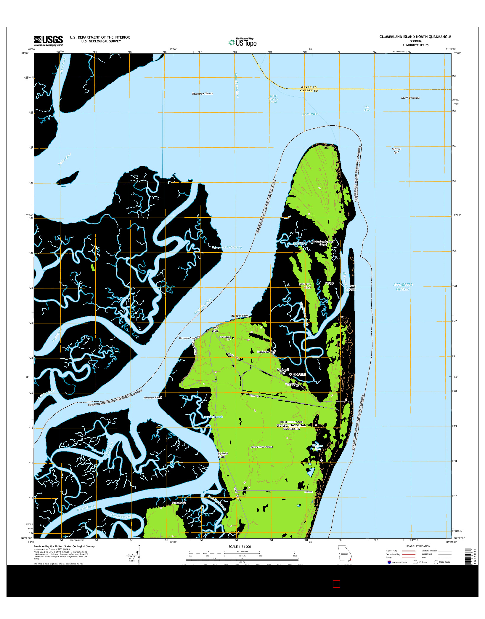 USGS US TOPO 7.5-MINUTE MAP FOR CUMBERLAND ISLAND NORTH, GA 2014