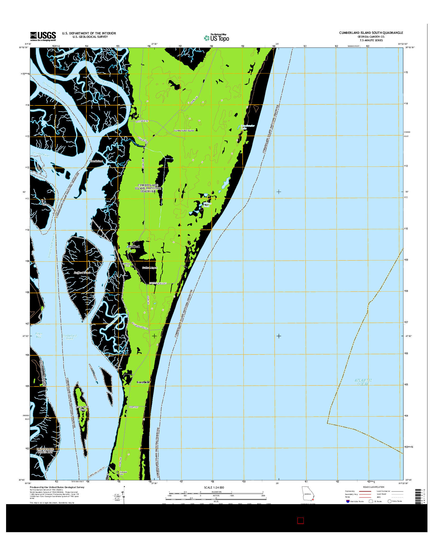USGS US TOPO 7.5-MINUTE MAP FOR CUMBERLAND ISLAND SOUTH, GA 2014