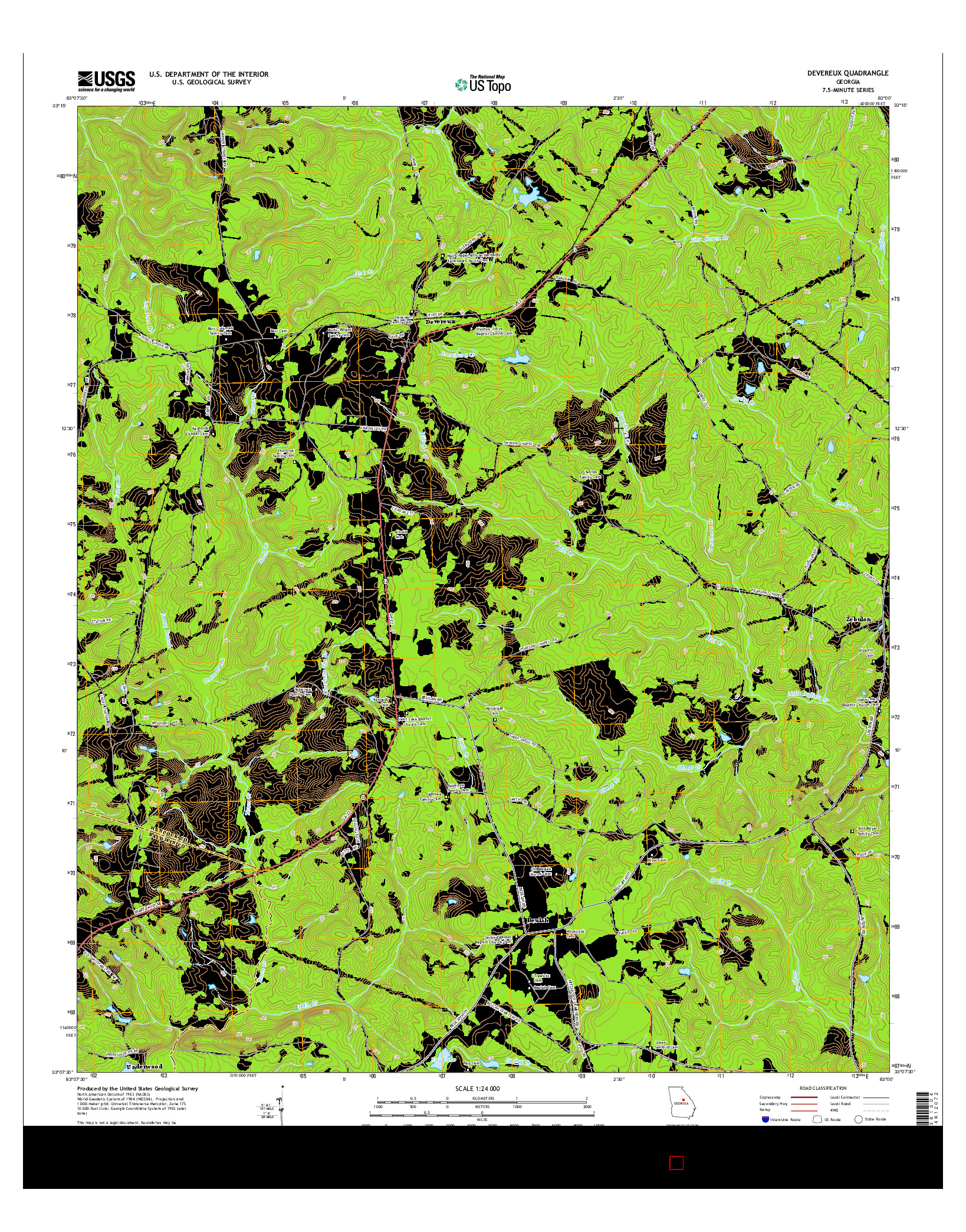 USGS US TOPO 7.5-MINUTE MAP FOR DEVEREUX, GA 2014