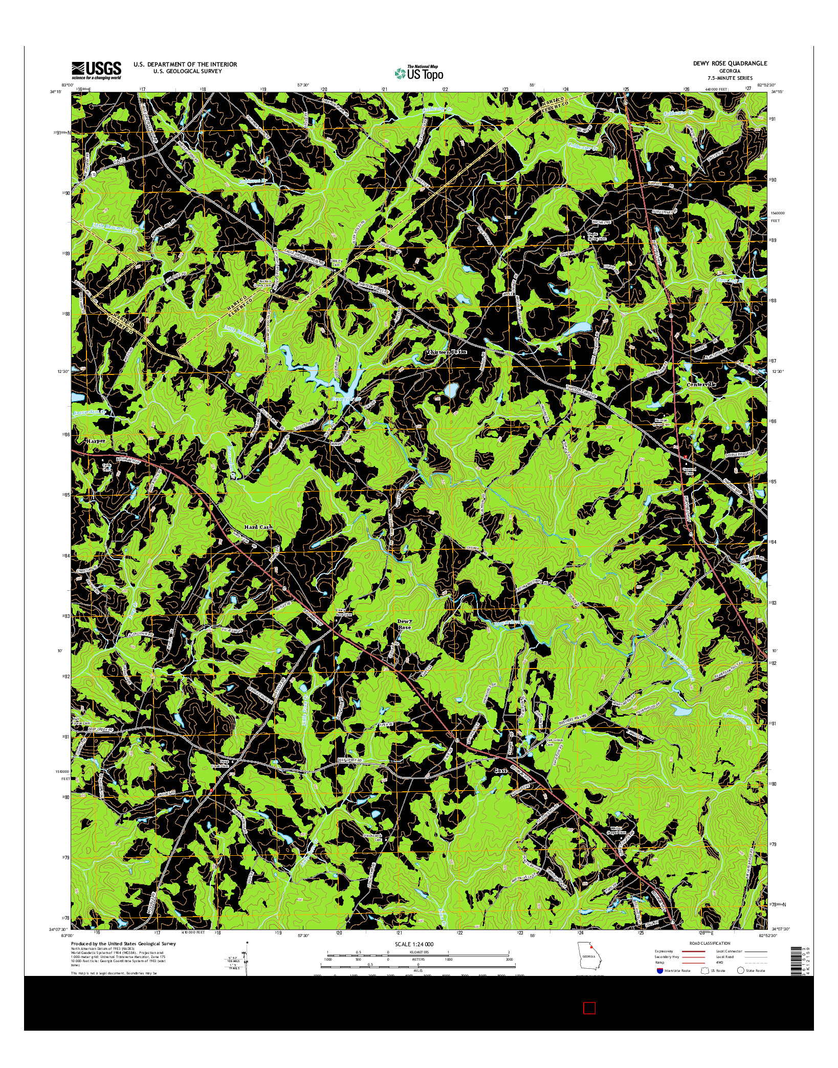 USGS US TOPO 7.5-MINUTE MAP FOR DEWY ROSE, GA 2014