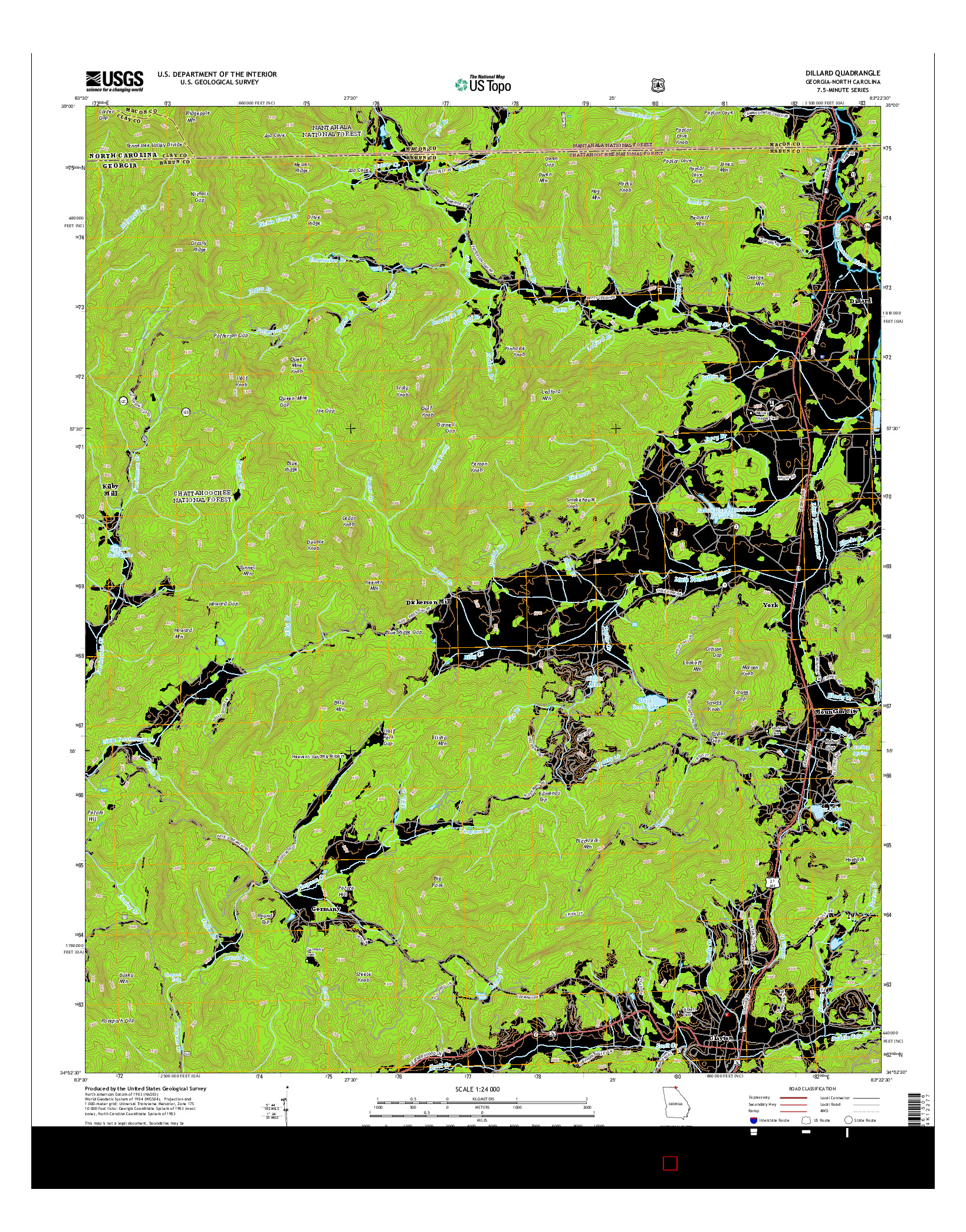 USGS US TOPO 7.5-MINUTE MAP FOR DILLARD, GA-NC 2014