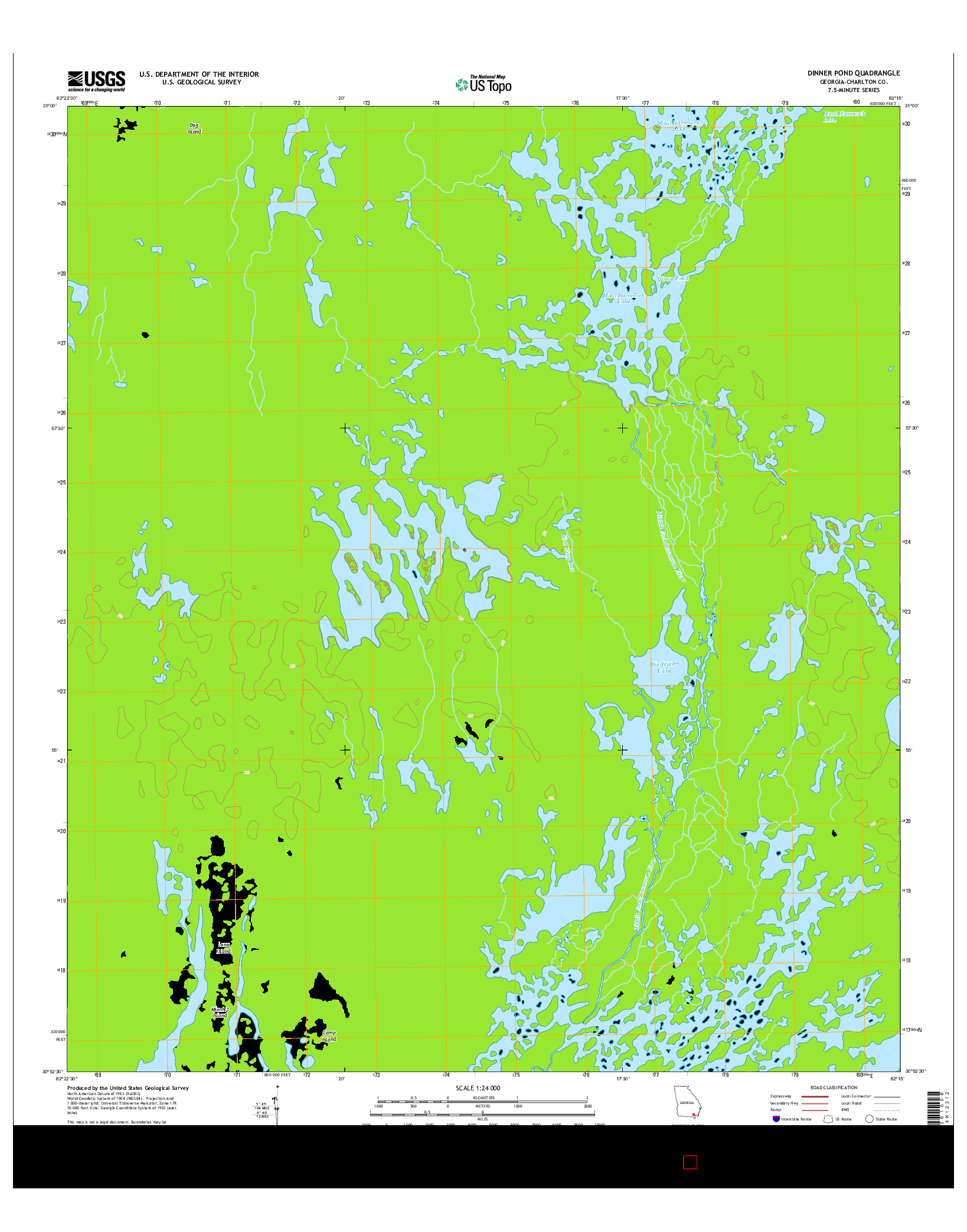 USGS US TOPO 7.5-MINUTE MAP FOR DINNER POND, GA 2014