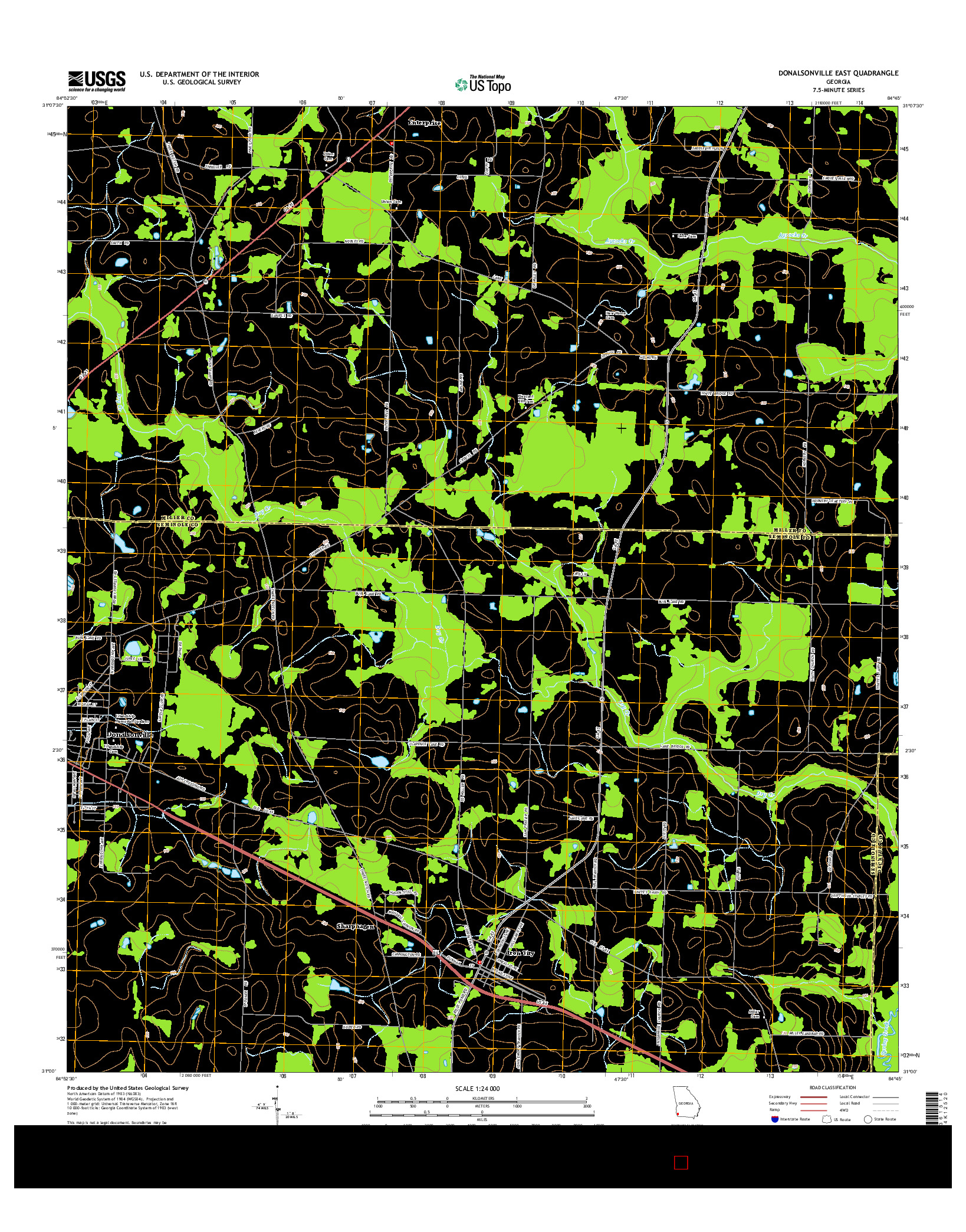 USGS US TOPO 7.5-MINUTE MAP FOR DONALSONVILLE EAST, GA 2014