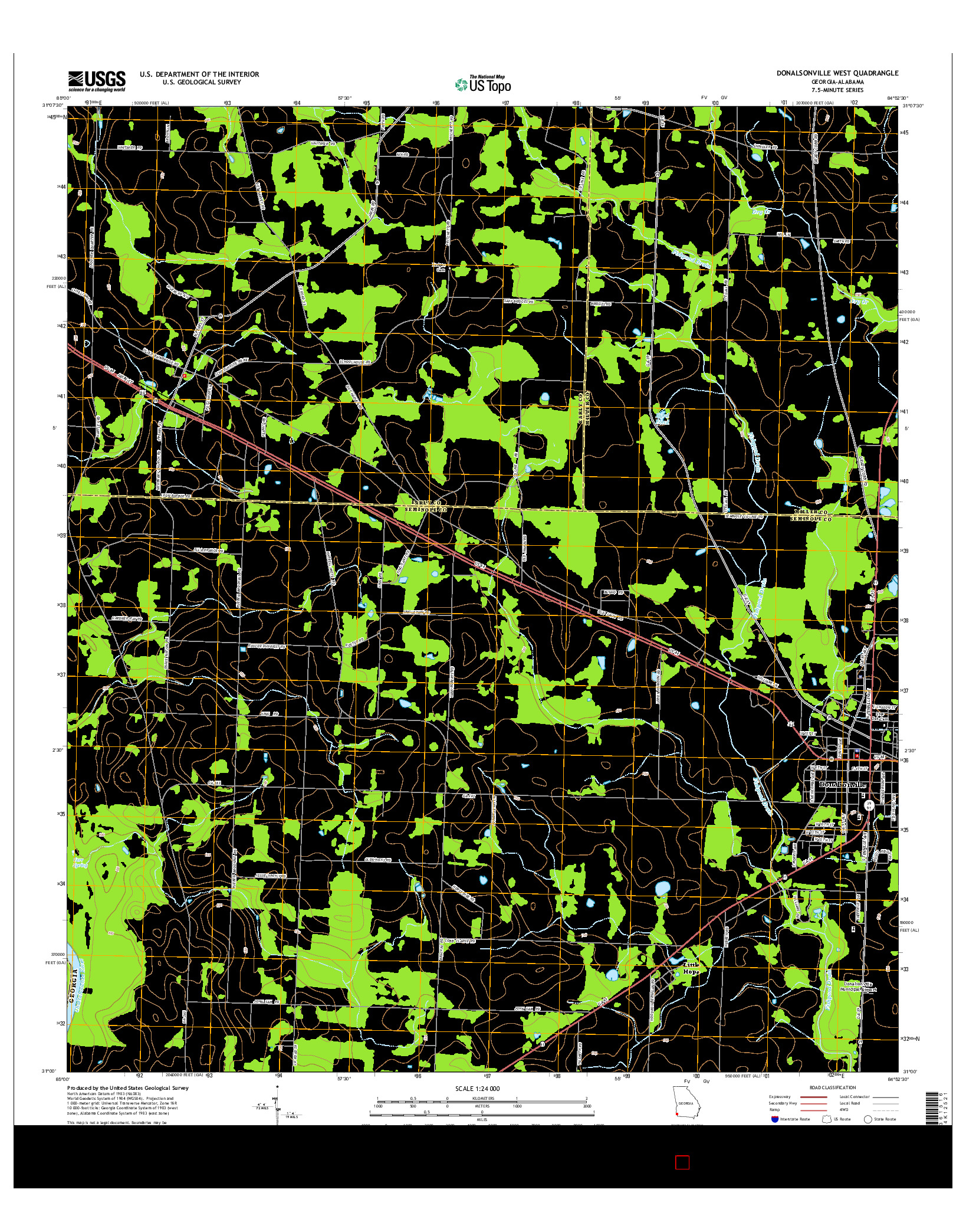 USGS US TOPO 7.5-MINUTE MAP FOR DONALSONVILLE WEST, GA-AL 2014