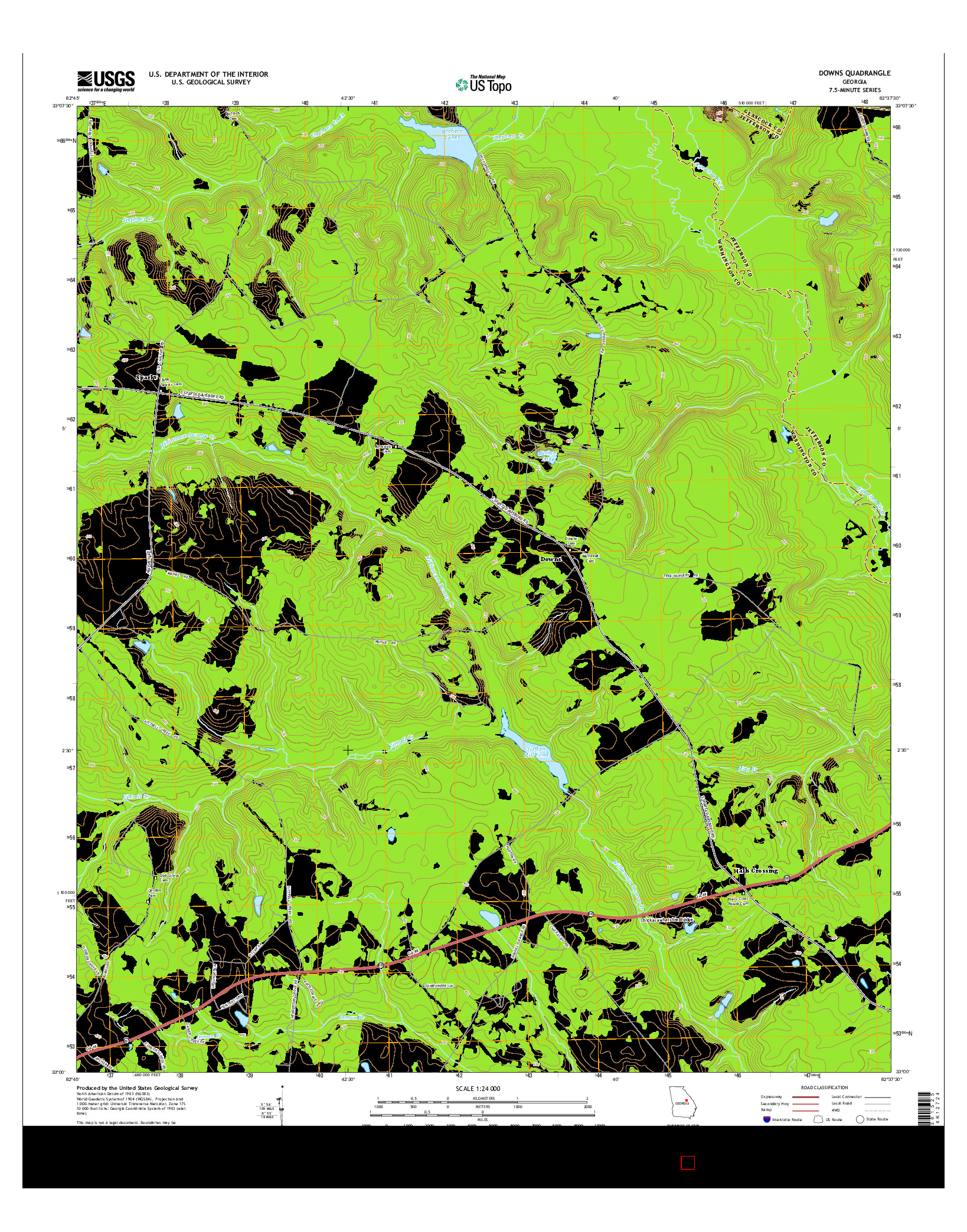 USGS US TOPO 7.5-MINUTE MAP FOR DOWNS, GA 2014