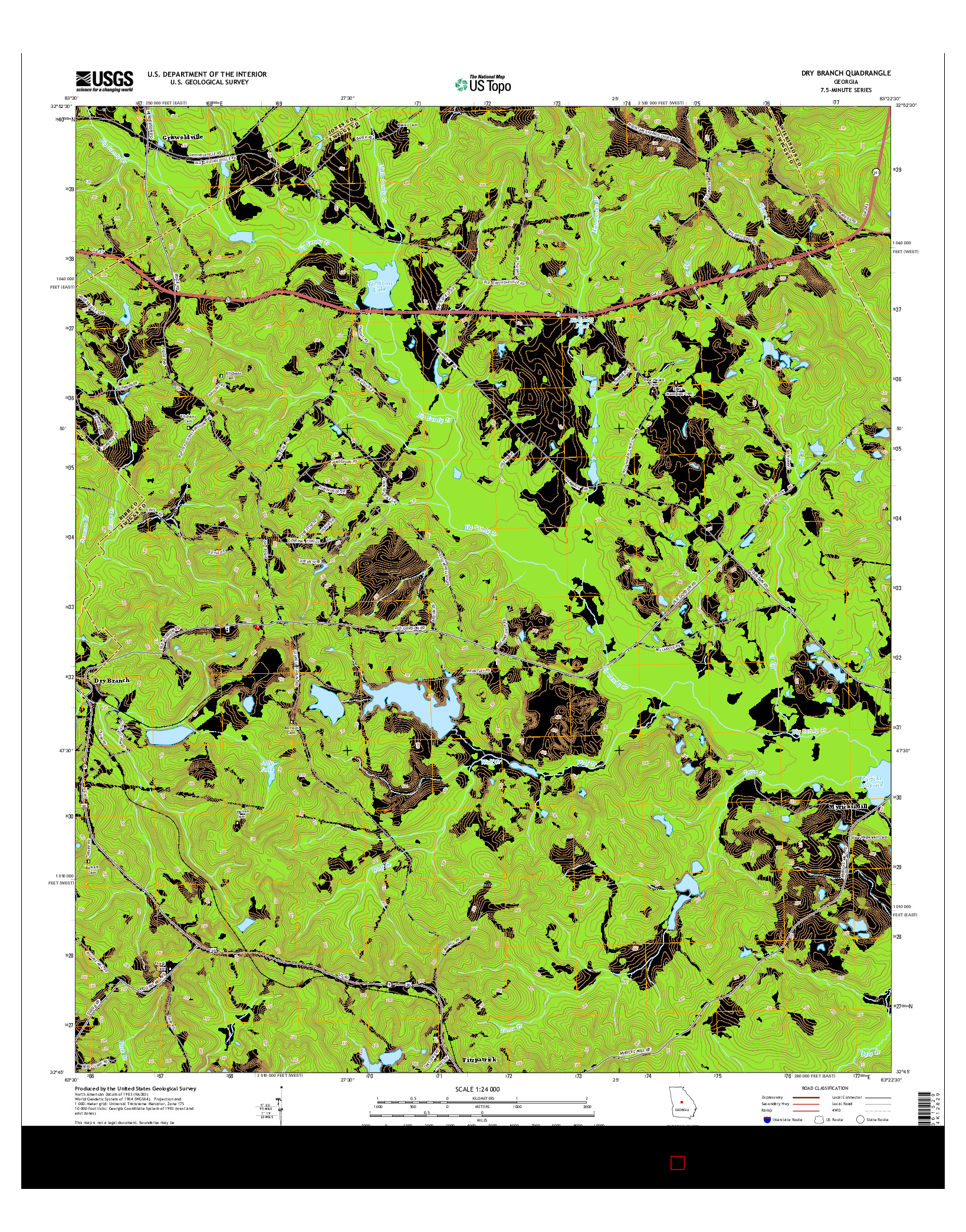 USGS US TOPO 7.5-MINUTE MAP FOR DRY BRANCH, GA 2014