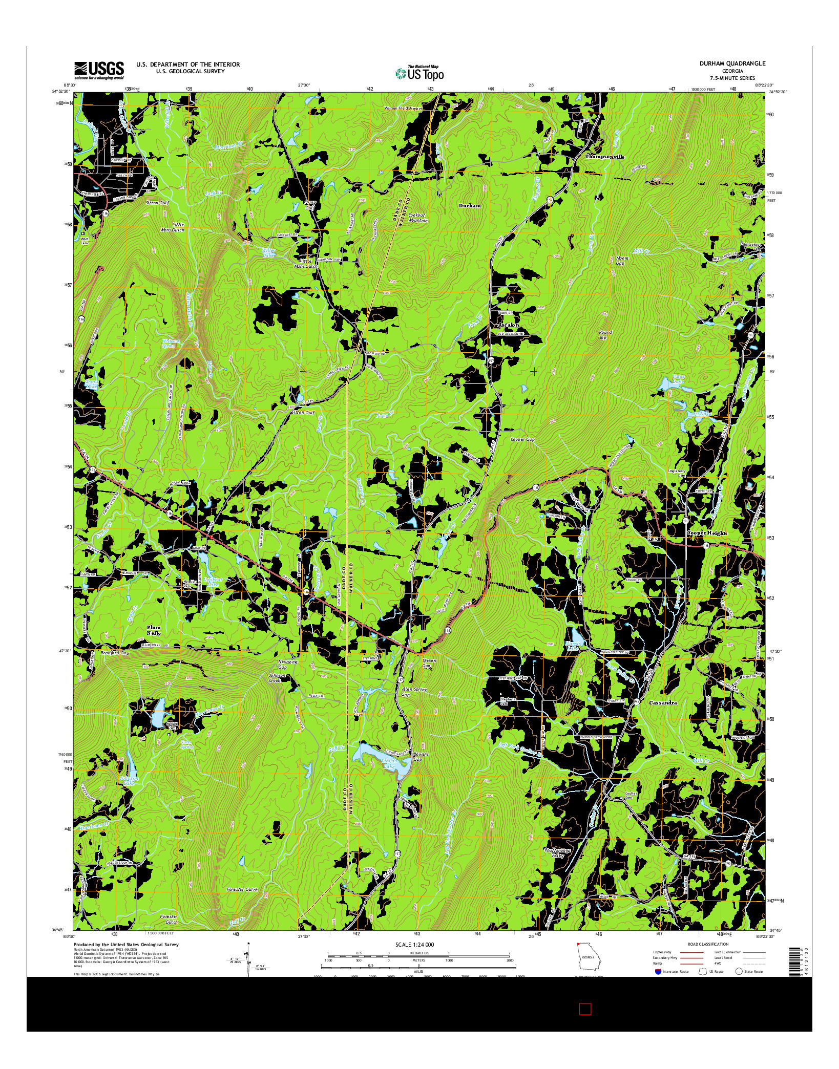USGS US TOPO 7.5-MINUTE MAP FOR DURHAM, GA 2014