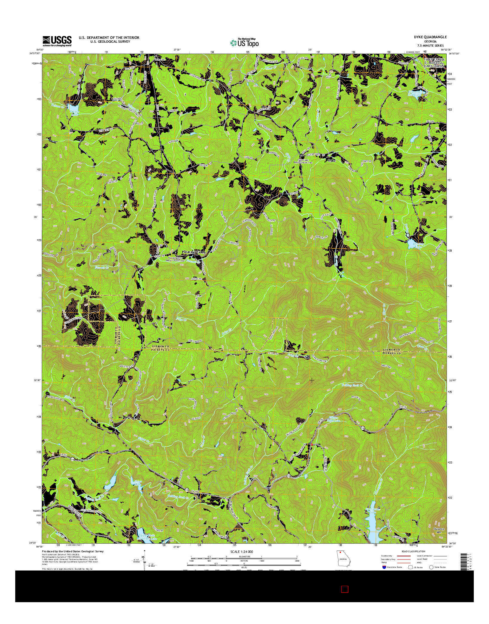 USGS US TOPO 7.5-MINUTE MAP FOR DYKE, GA 2014