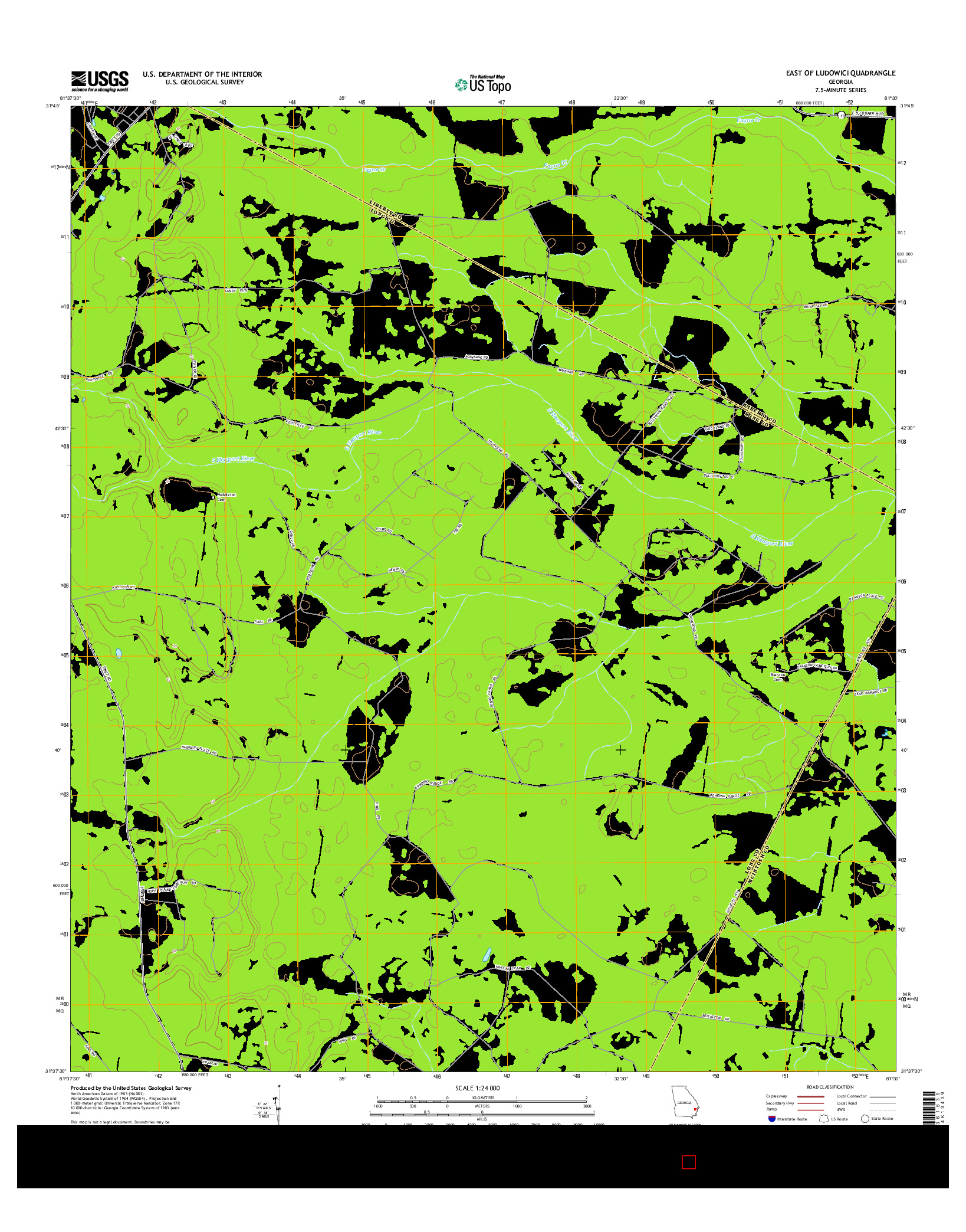 USGS US TOPO 7.5-MINUTE MAP FOR EAST OF LUDOWICI, GA 2014