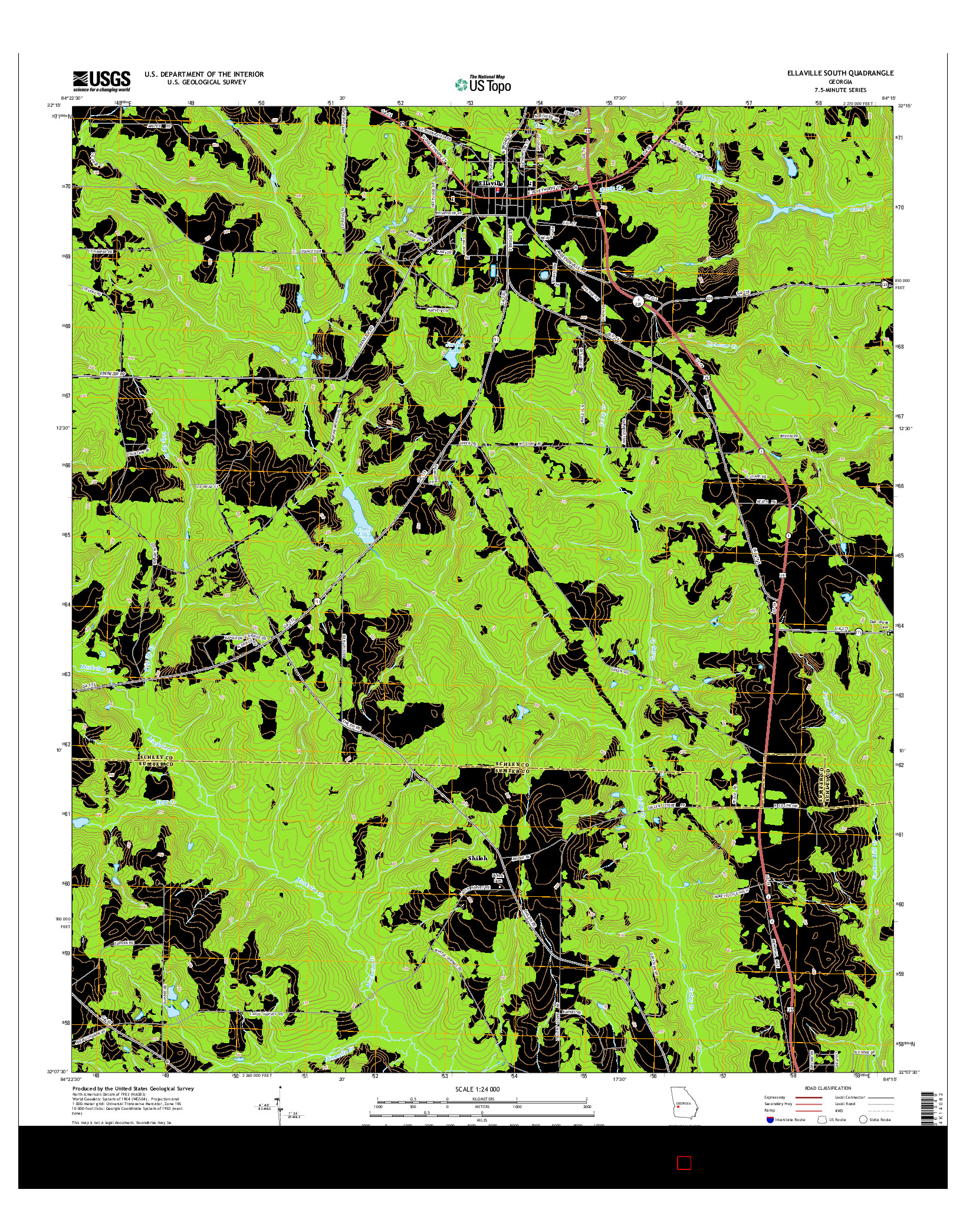 USGS US TOPO 7.5-MINUTE MAP FOR ELLAVILLE SOUTH, GA 2014