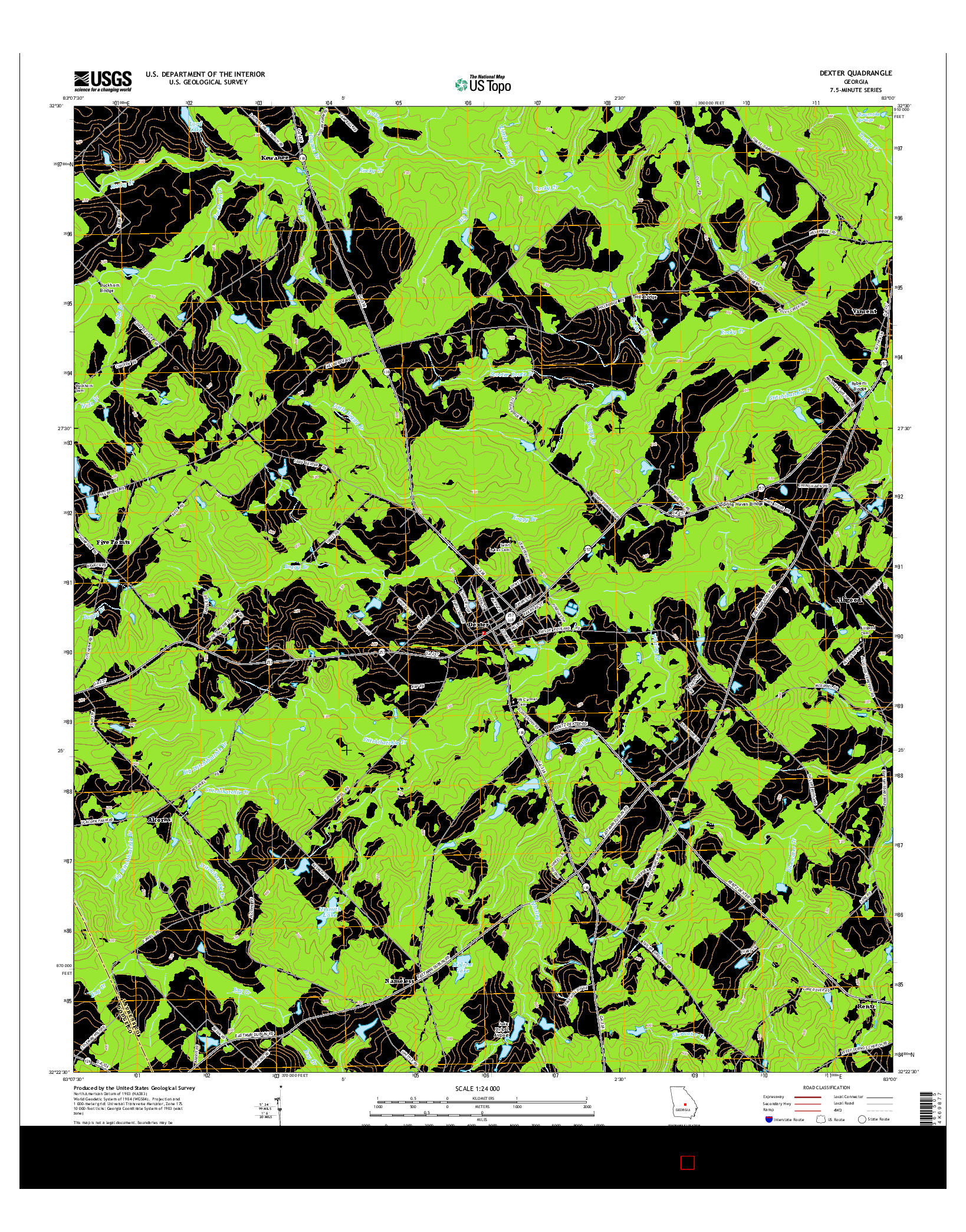 USGS US TOPO 7.5-MINUTE MAP FOR DEXTER, GA 2014