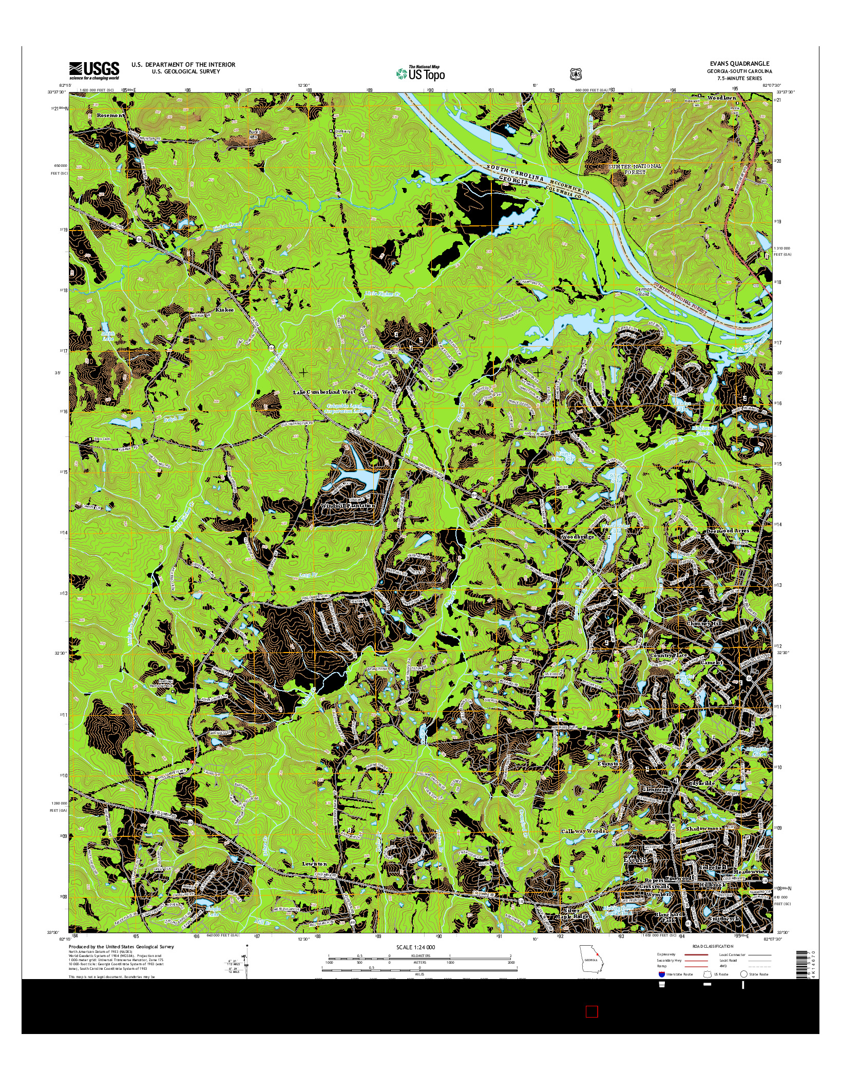 USGS US TOPO 7.5-MINUTE MAP FOR EVANS, GA-SC 2014