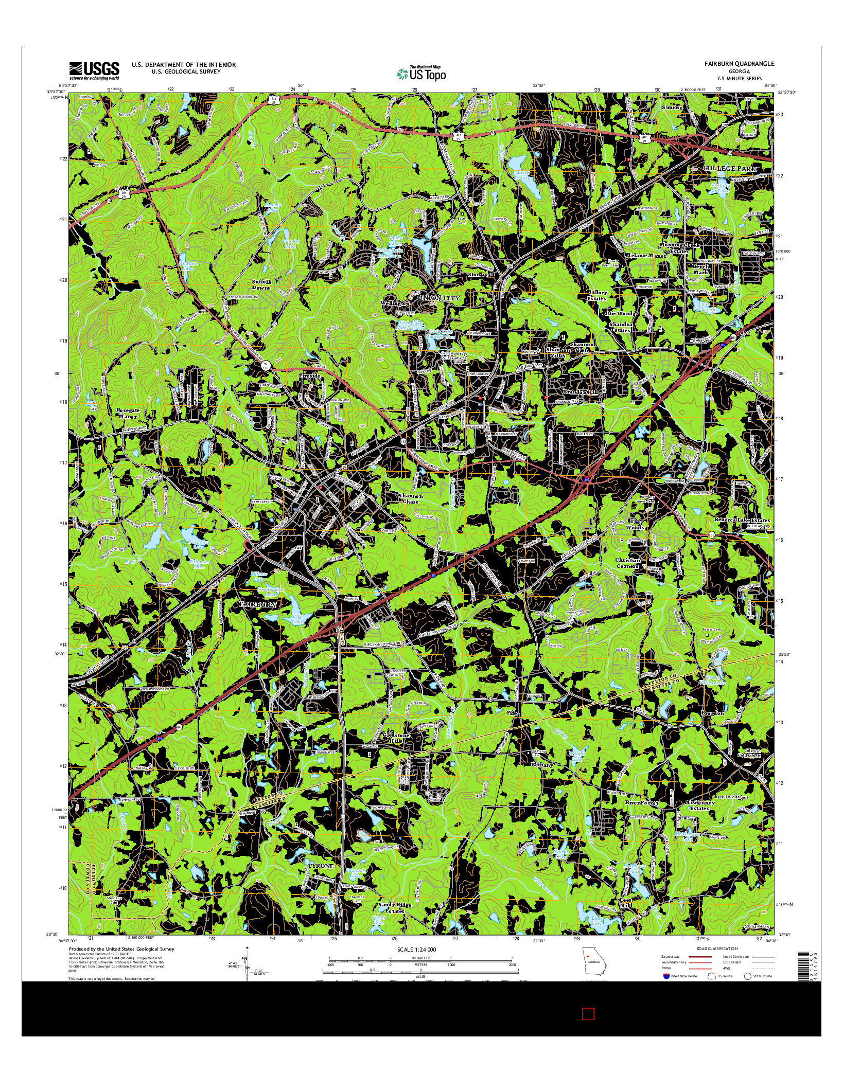 USGS US TOPO 7.5-MINUTE MAP FOR FAIRBURN, GA 2014