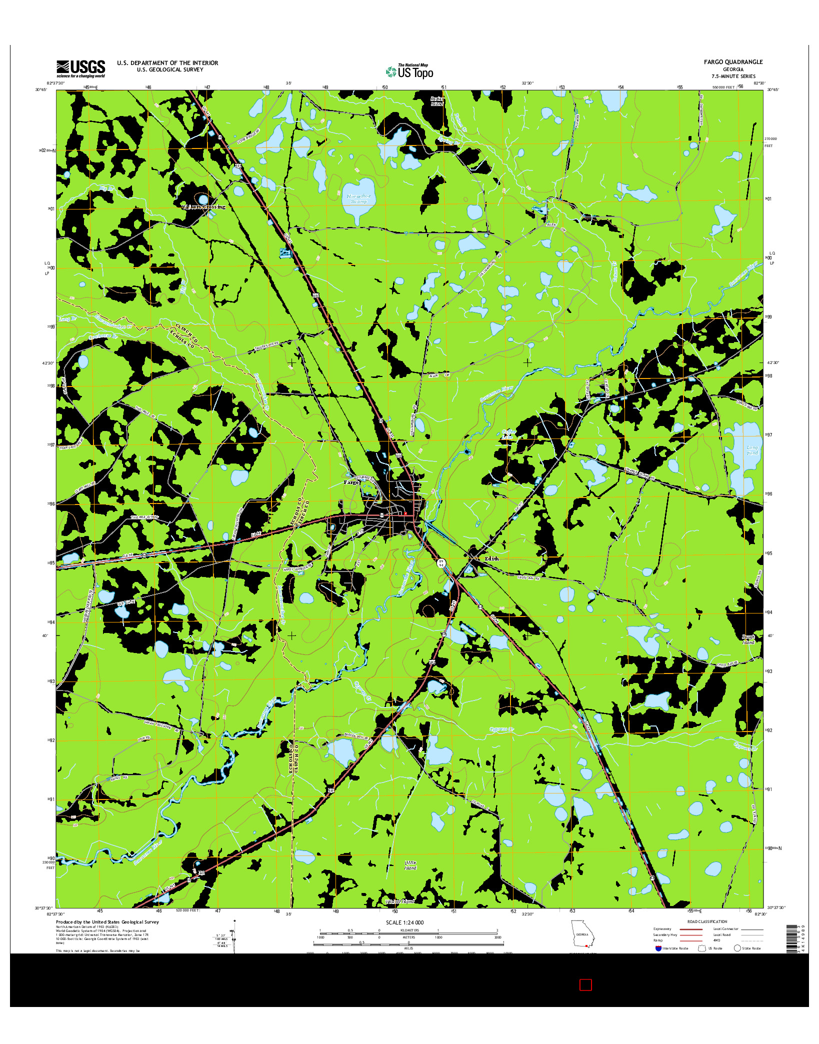 USGS US TOPO 7.5-MINUTE MAP FOR FARGO, GA 2014