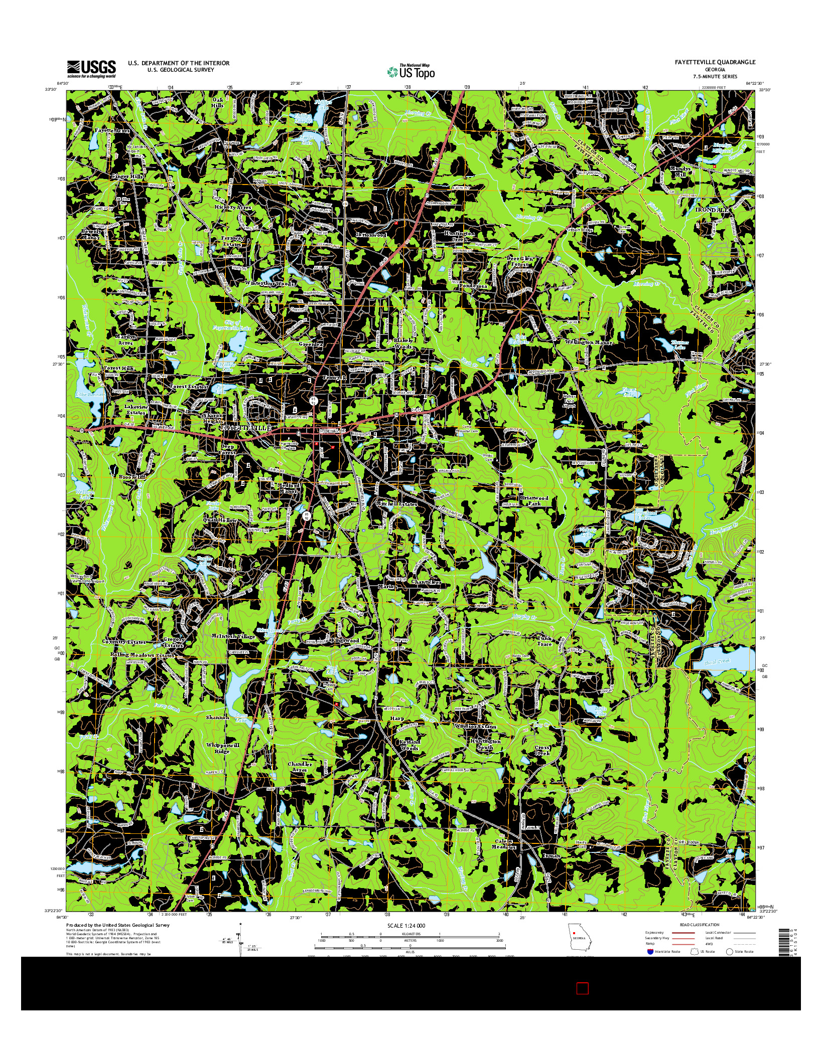 USGS US TOPO 7.5-MINUTE MAP FOR FAYETTEVILLE, GA 2014