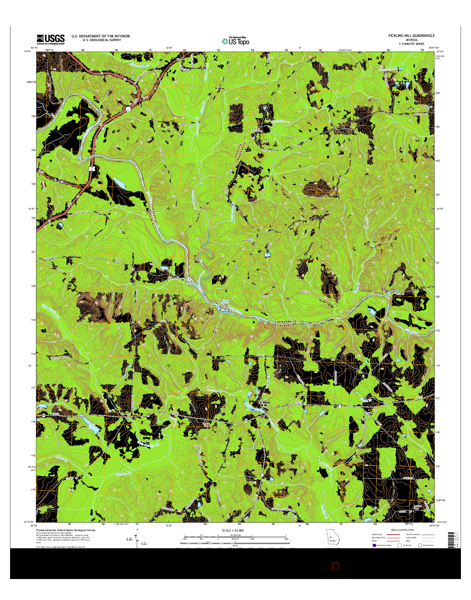 USGS US TOPO 7.5-MINUTE MAP FOR FICKLING MILL, GA 2014