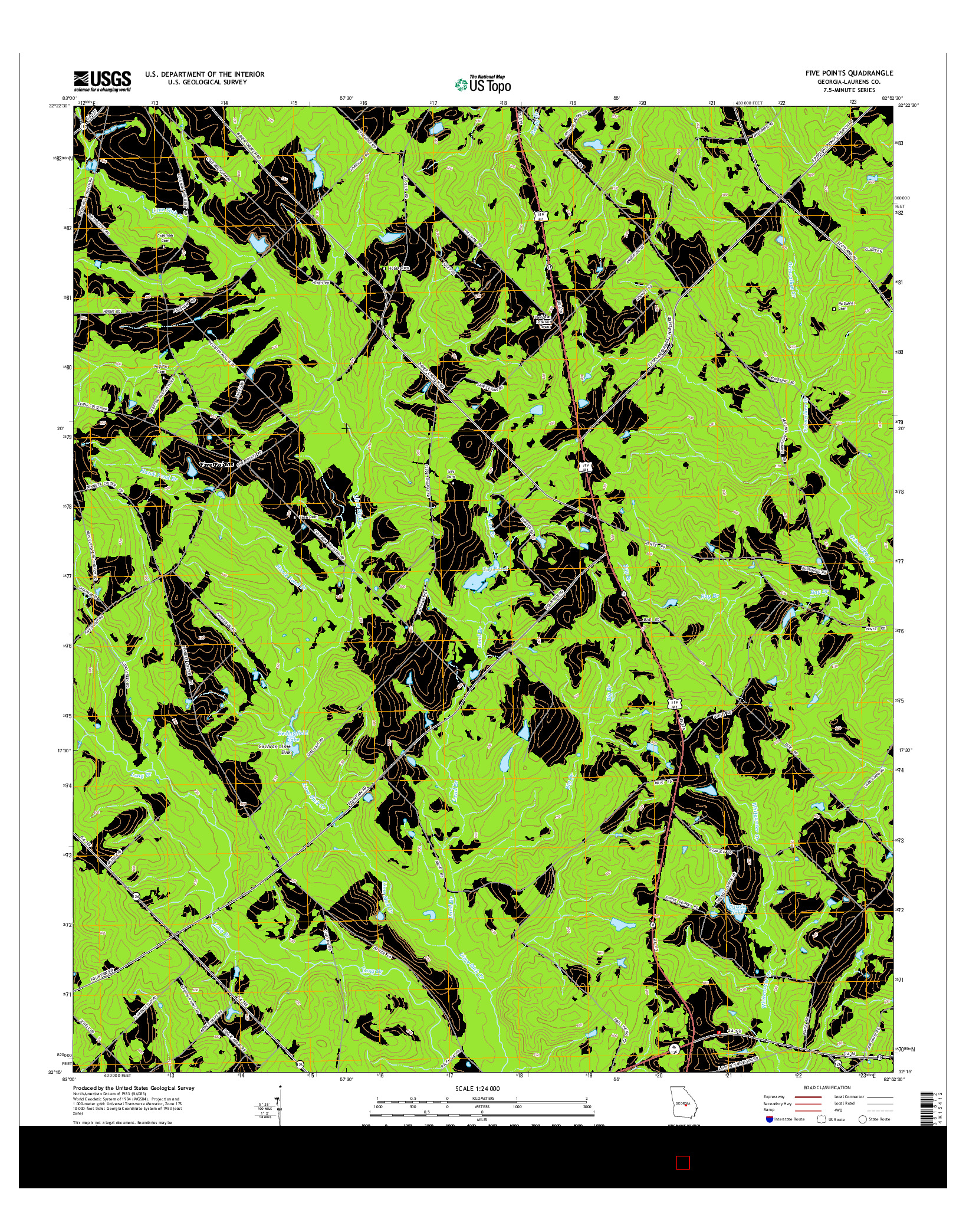 USGS US TOPO 7.5-MINUTE MAP FOR FIVE POINTS, GA 2014