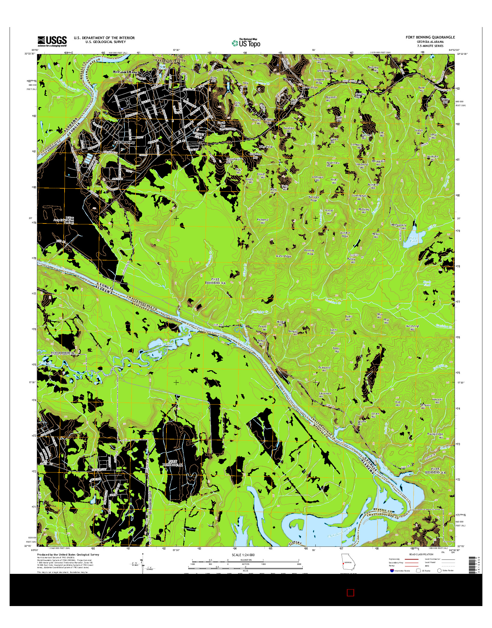 USGS US TOPO 7.5-MINUTE MAP FOR FORT BENNING, GA-AL 2014
