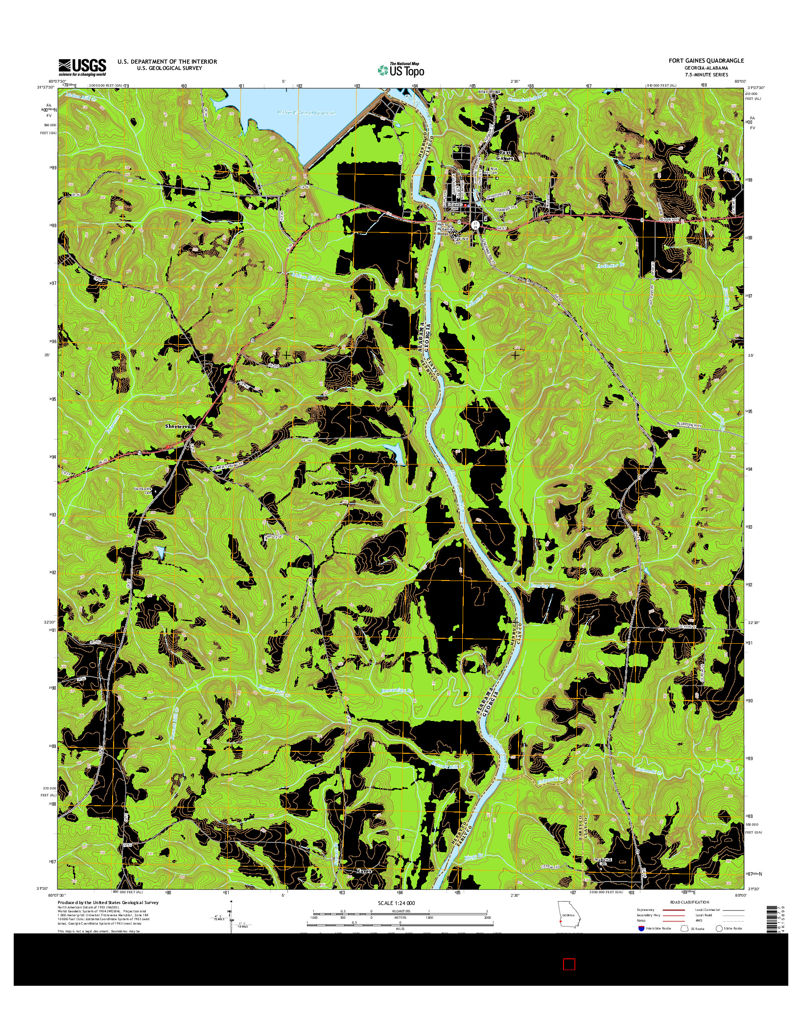 USGS US TOPO 7.5-MINUTE MAP FOR FORT GAINES, GA-AL 2014