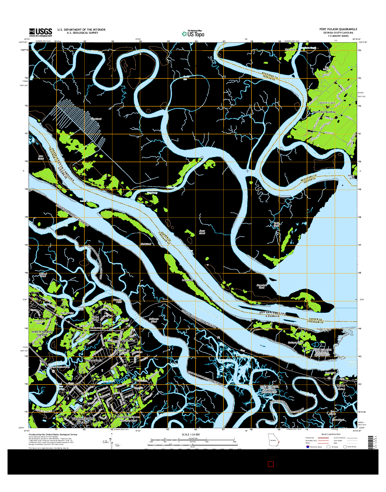USGS US TOPO 7.5-MINUTE MAP FOR FORT PULASKI, GA-SC 2014