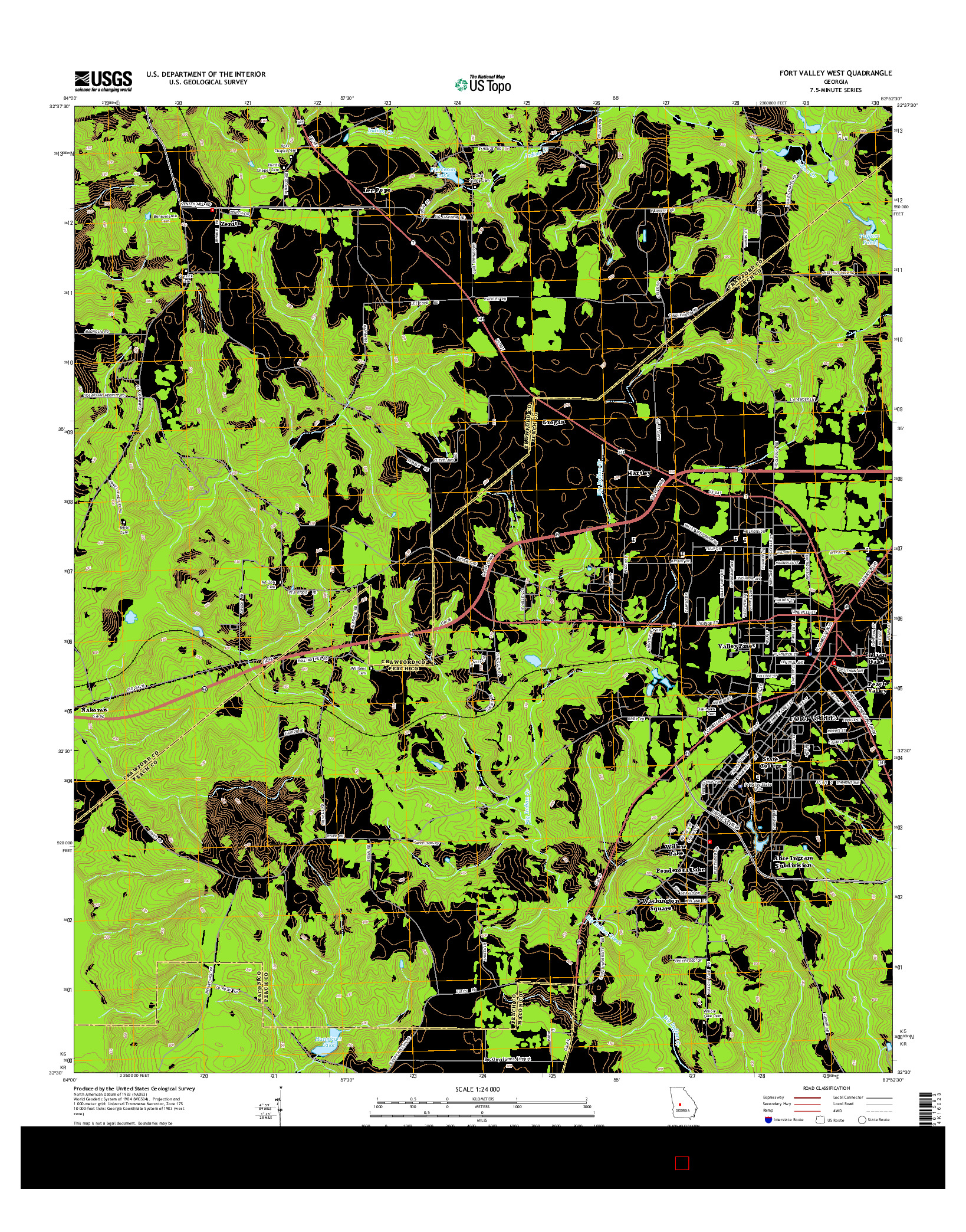 USGS US TOPO 7.5-MINUTE MAP FOR FORT VALLEY WEST, GA 2014