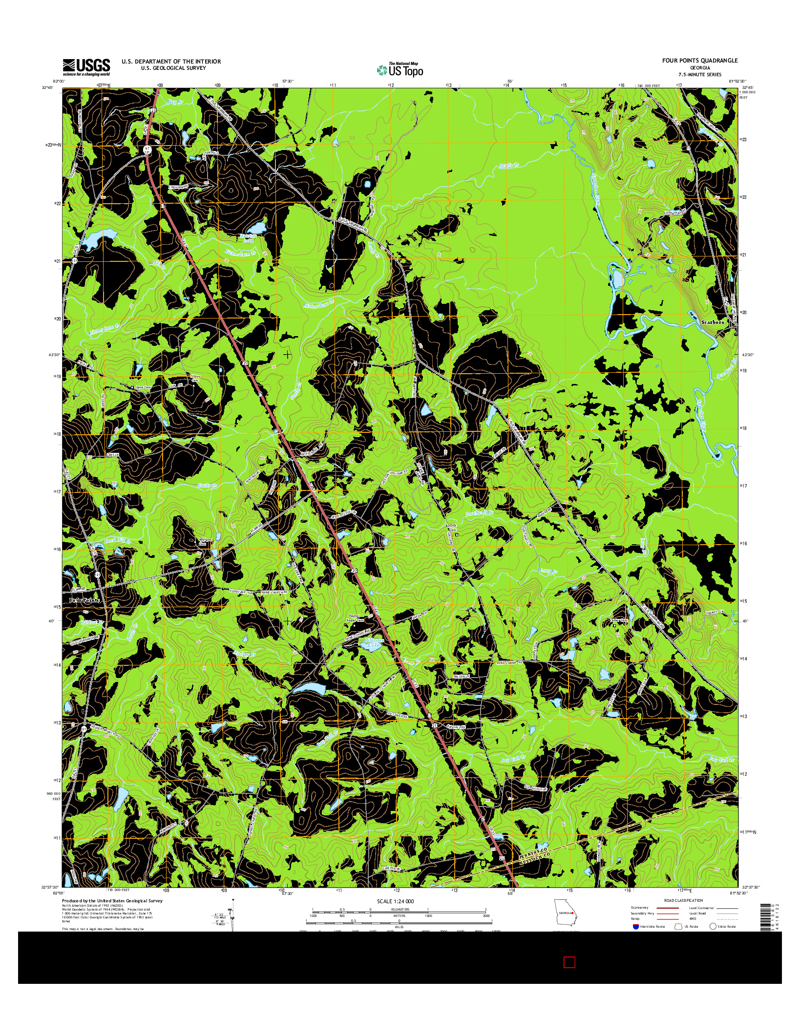 USGS US TOPO 7.5-MINUTE MAP FOR FOUR POINTS, GA 2014