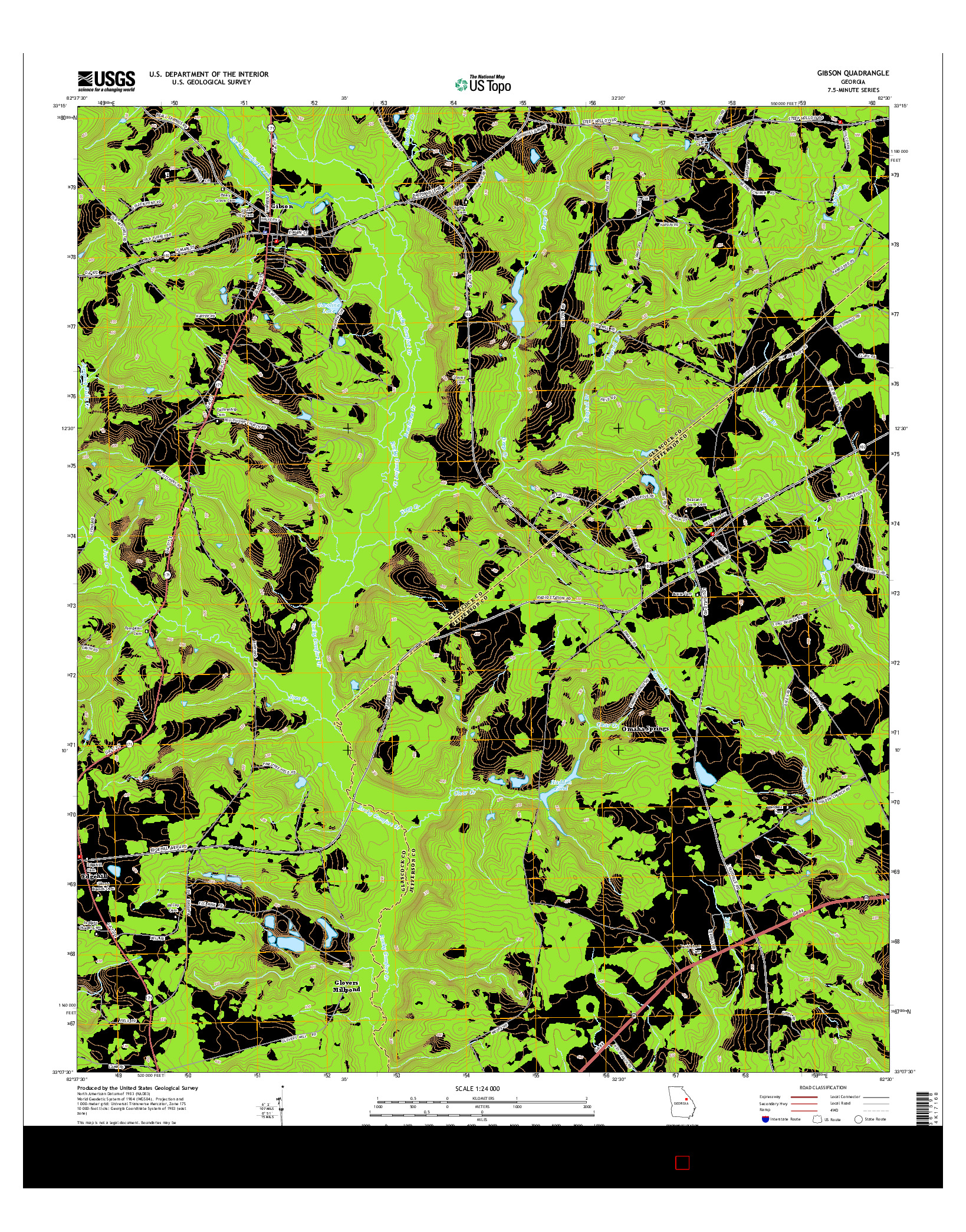 USGS US TOPO 7.5-MINUTE MAP FOR GIBSON, GA 2014