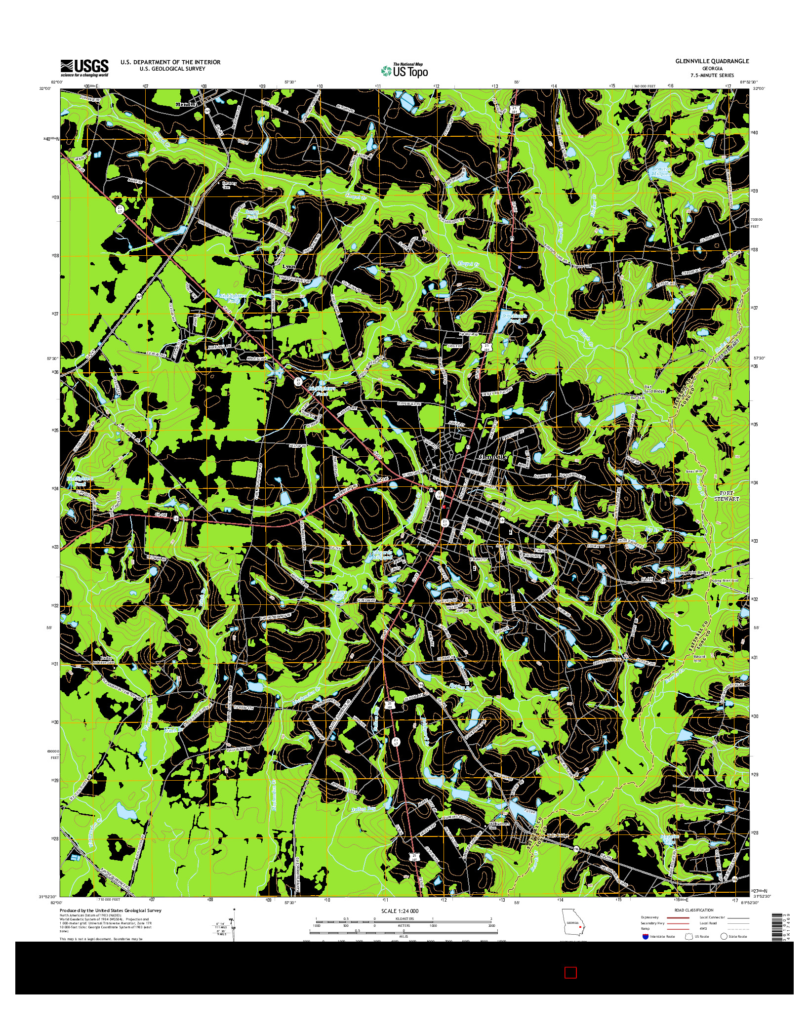 USGS US TOPO 7.5-MINUTE MAP FOR GLENNVILLE, GA 2014